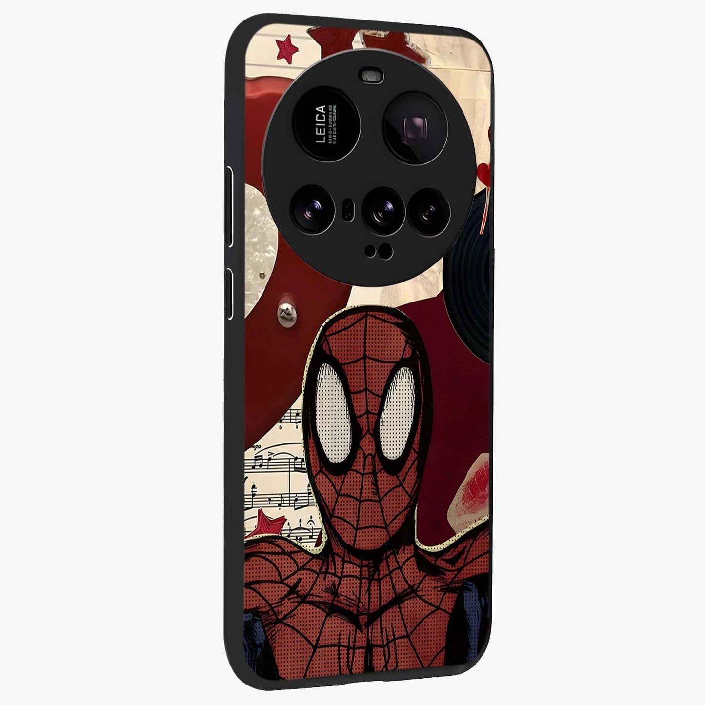 Web Warrior Vibes Glass Case upright view showcasing energetic superhero artwork with bold action theme.