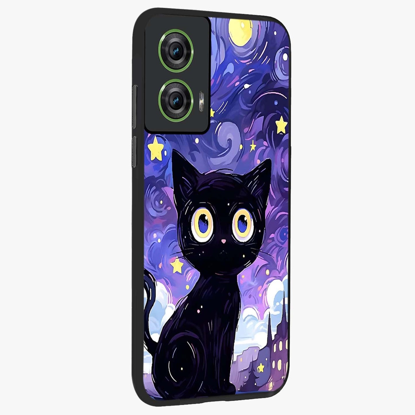 Abstract Cat Art Glass Case upright view showcasing creative feline illustration and aesthetic artistic style.