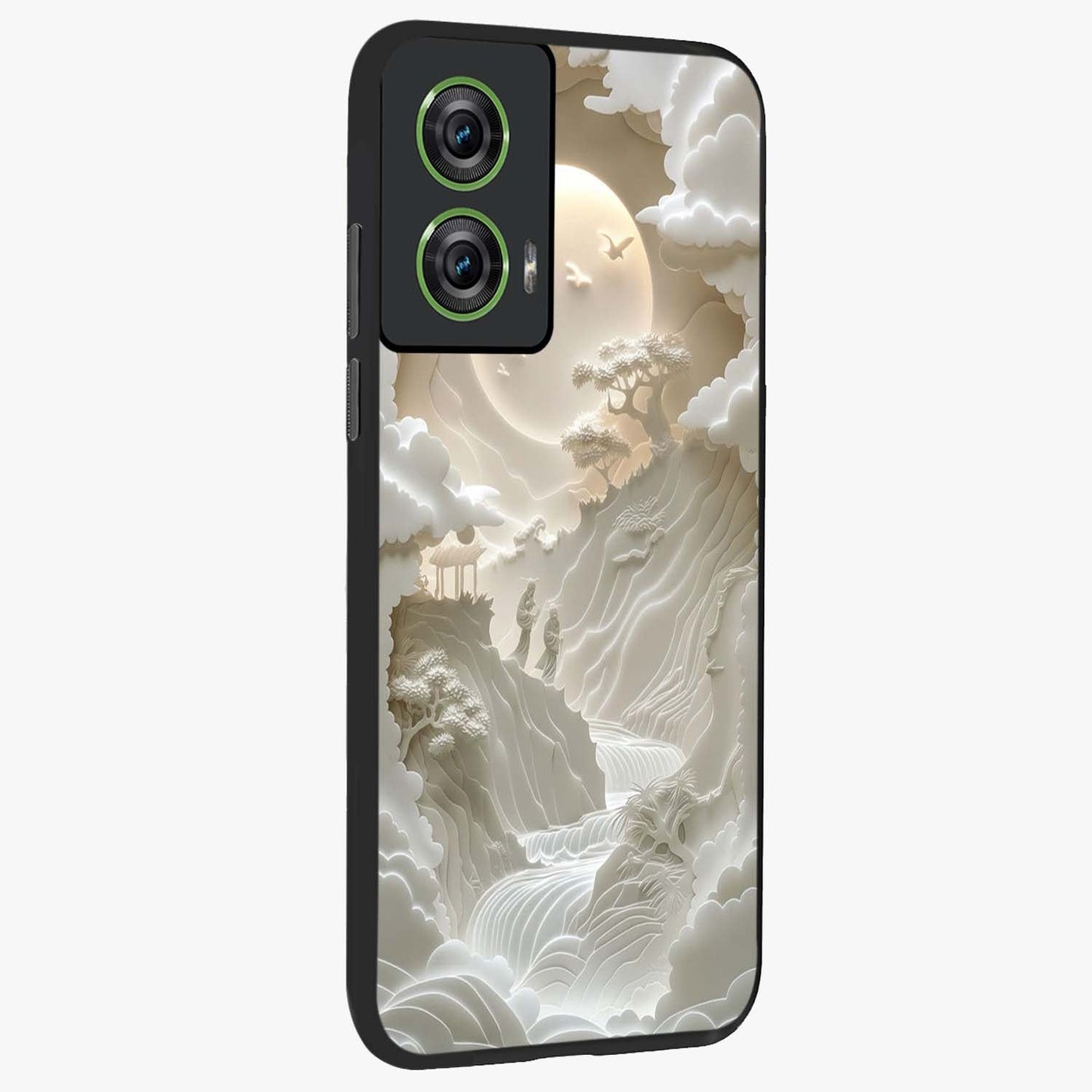 Celestial Origami Glass Case upright view showcasing creative origami artwork with modern celestial style.