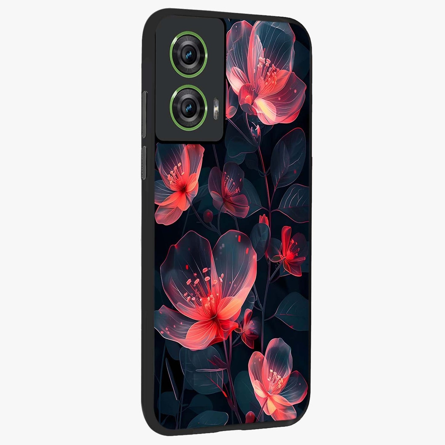 Dark Shade of Flower Glass Case upright view showcasing delicate flower artwork with rich dark floral theme.