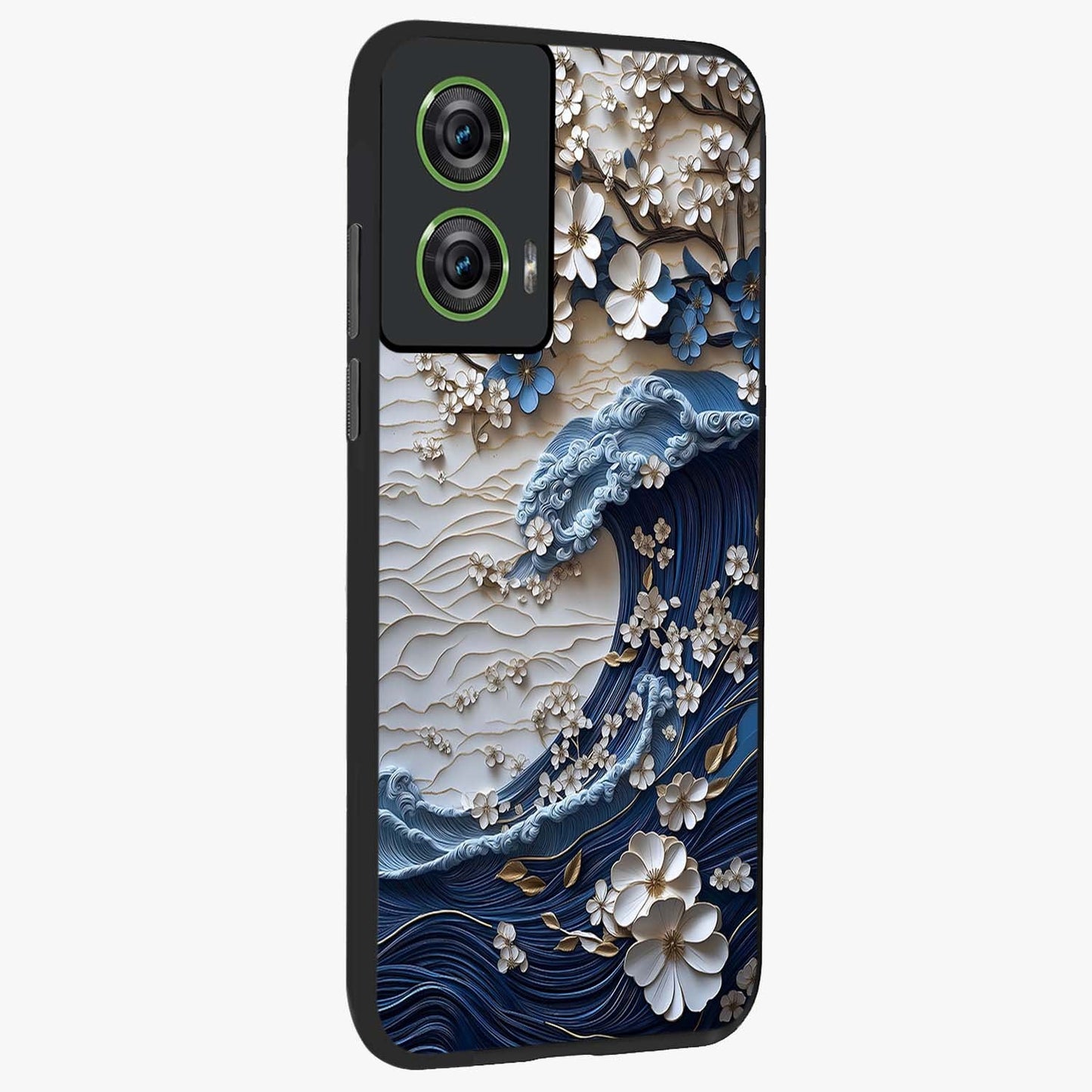 Floral Wave Origami Glass Case upright view showcasing creative floral origami artwork with artistic decorative theme.