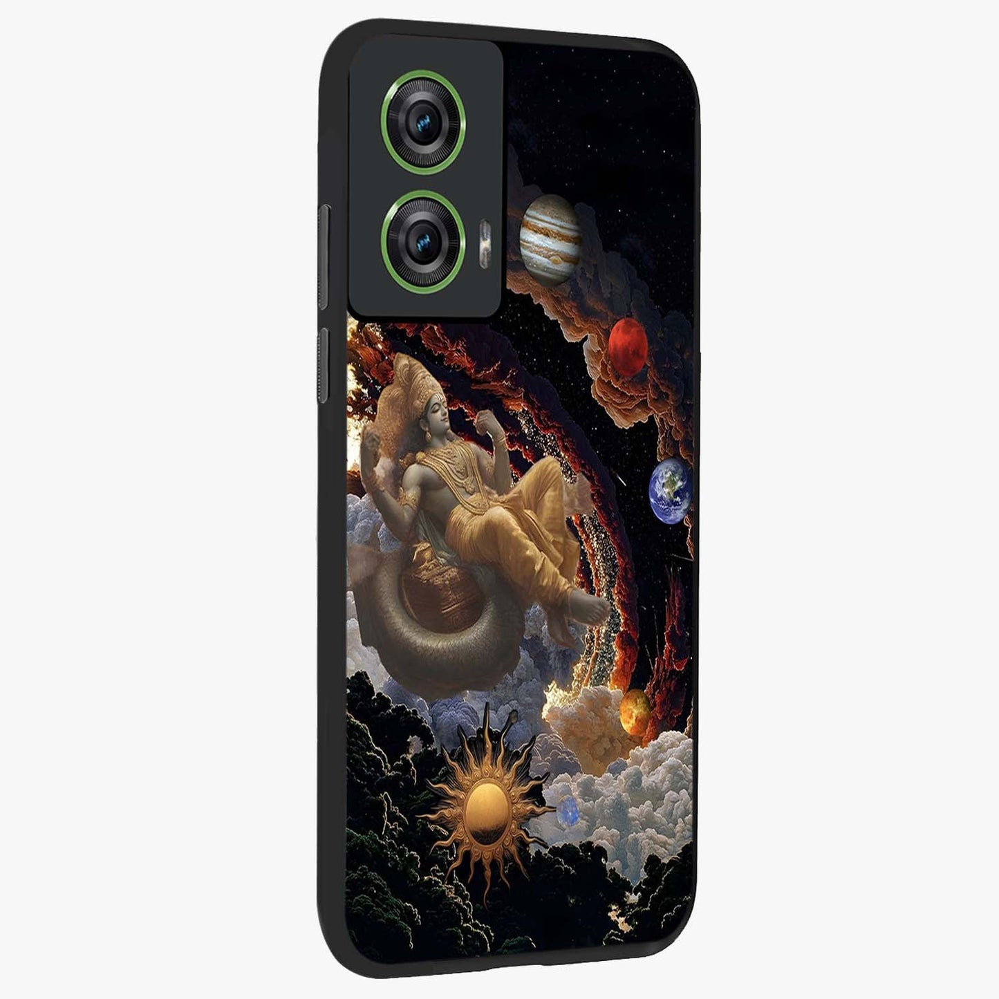 Galactic Divine God Glass Case upright view showcasing mystical divine artwork with dramatic cosmic theme.