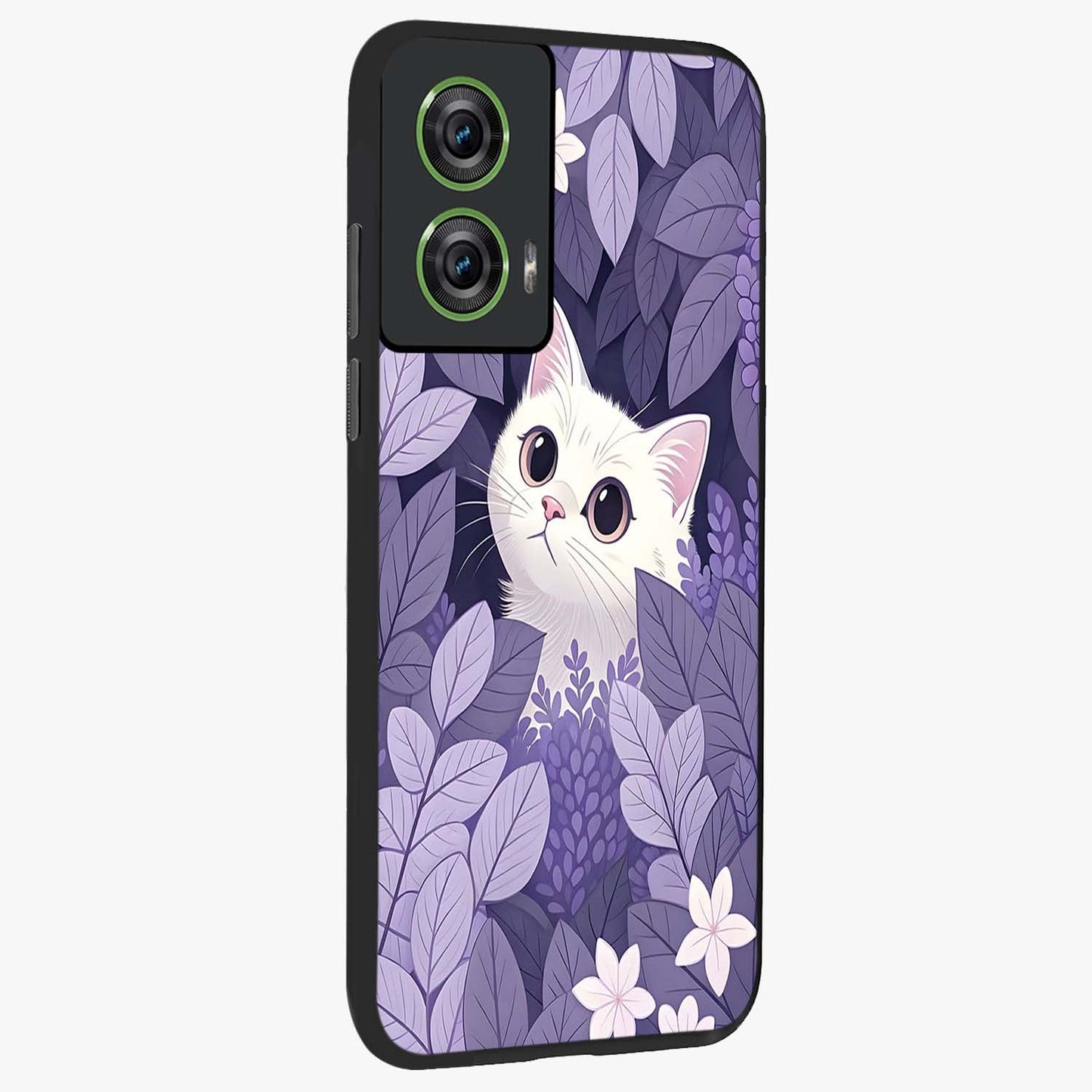 Lilac Hide Peek Cat Glass Case upright view showcasing charming cat artwork with adorable peek theme.