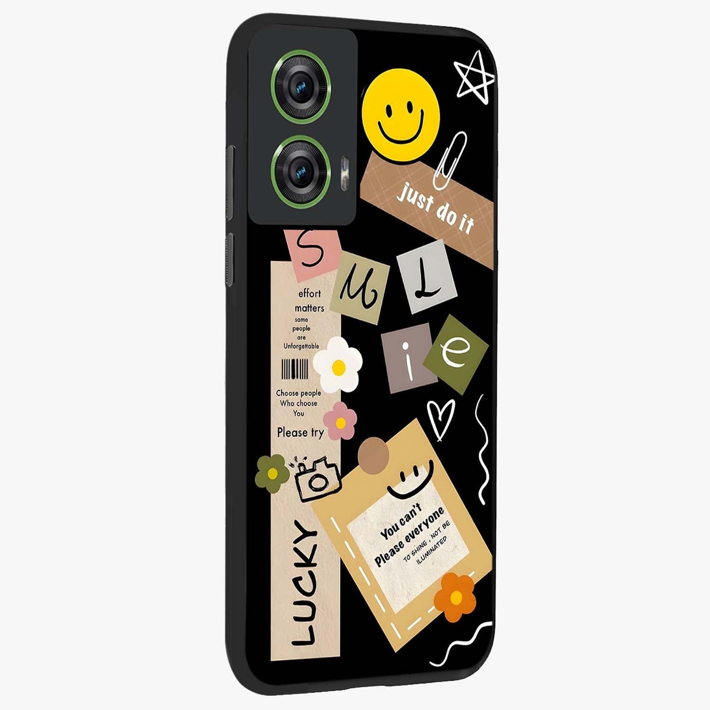 Lucky Aesthetic Collage Glass Case upright view showcasing vibrant collage artwork with youthful aesthetic theme.