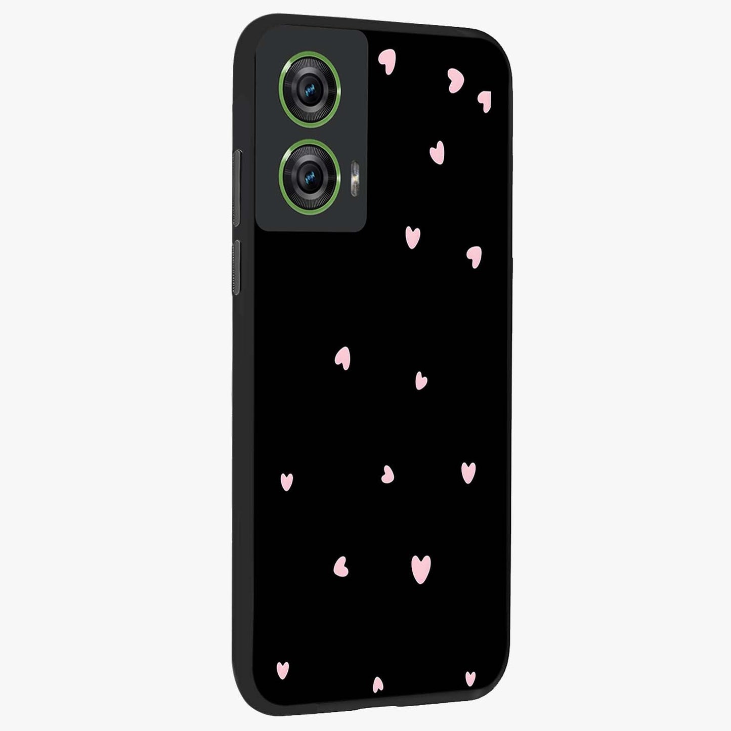 Pink Love Drops Glass Case upright view showcasing charming heart drop artwork with romantic playful theme.