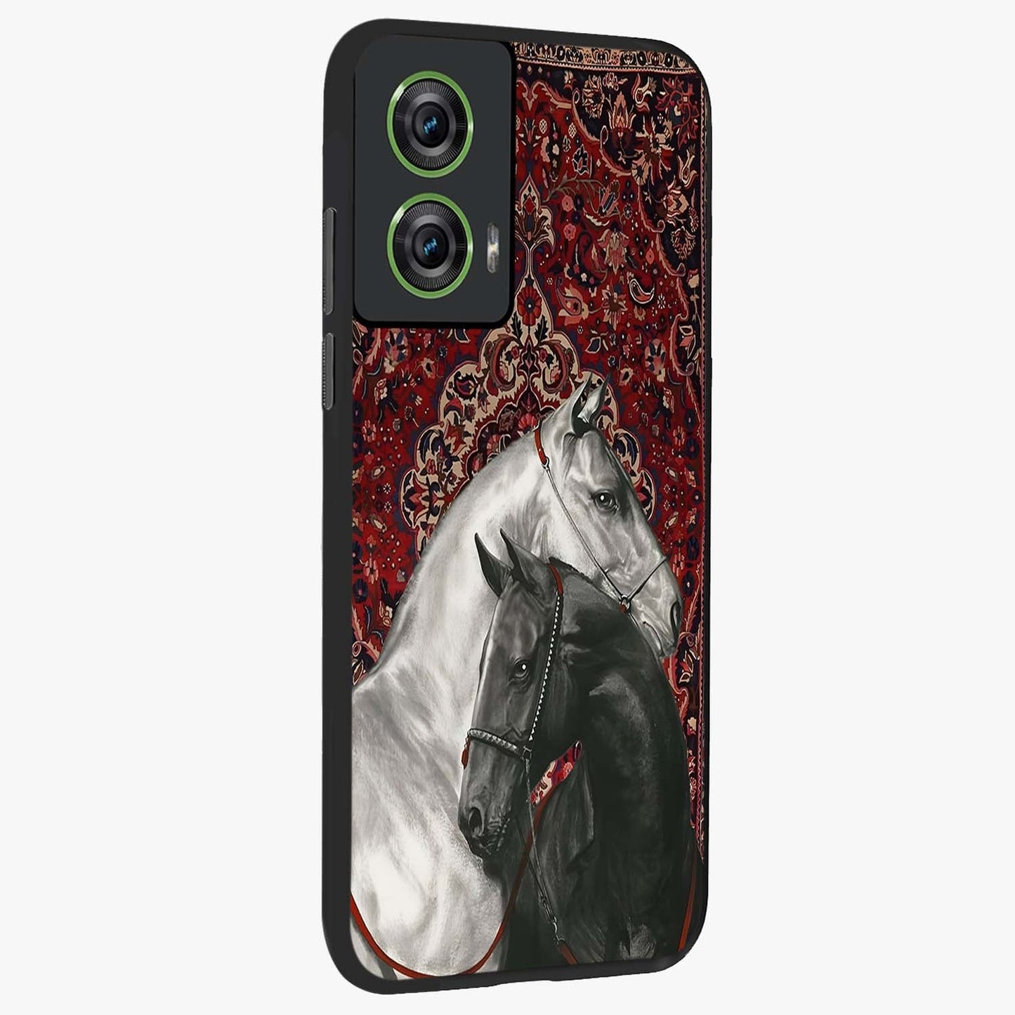Regal Stallion Tapestry Glass Case upright view showcasing powerful horse artwork with elegant tapestry theme.