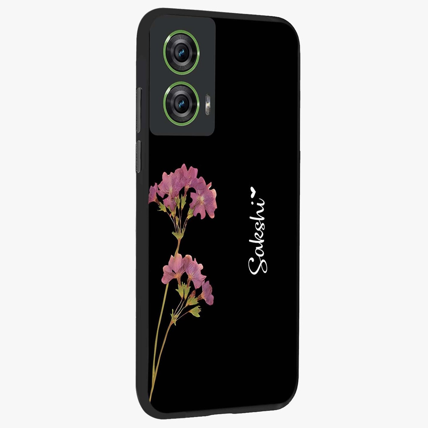 Riching Lavender Flower Custom Name Glass Case upright view showcasing elegant lavender floral artwork with personalized aesthetic.