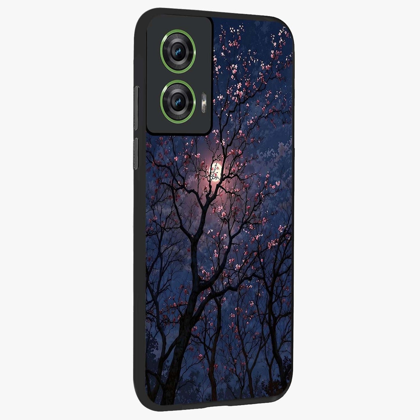 Twilight Sakura Serenade Glass Case upright view showcasing beautiful cherry blossom artwork with serene evening theme.
