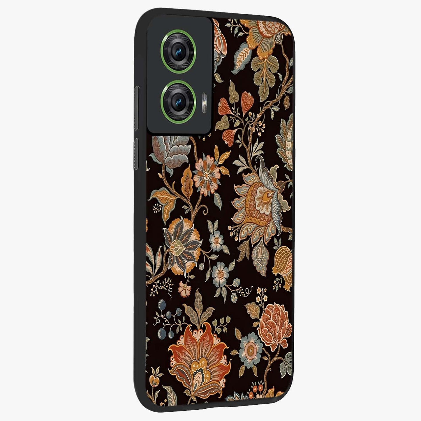 Vintage Floral Dream Glass Case upright view showcasing delicate floral artwork with timeless vintage theme.