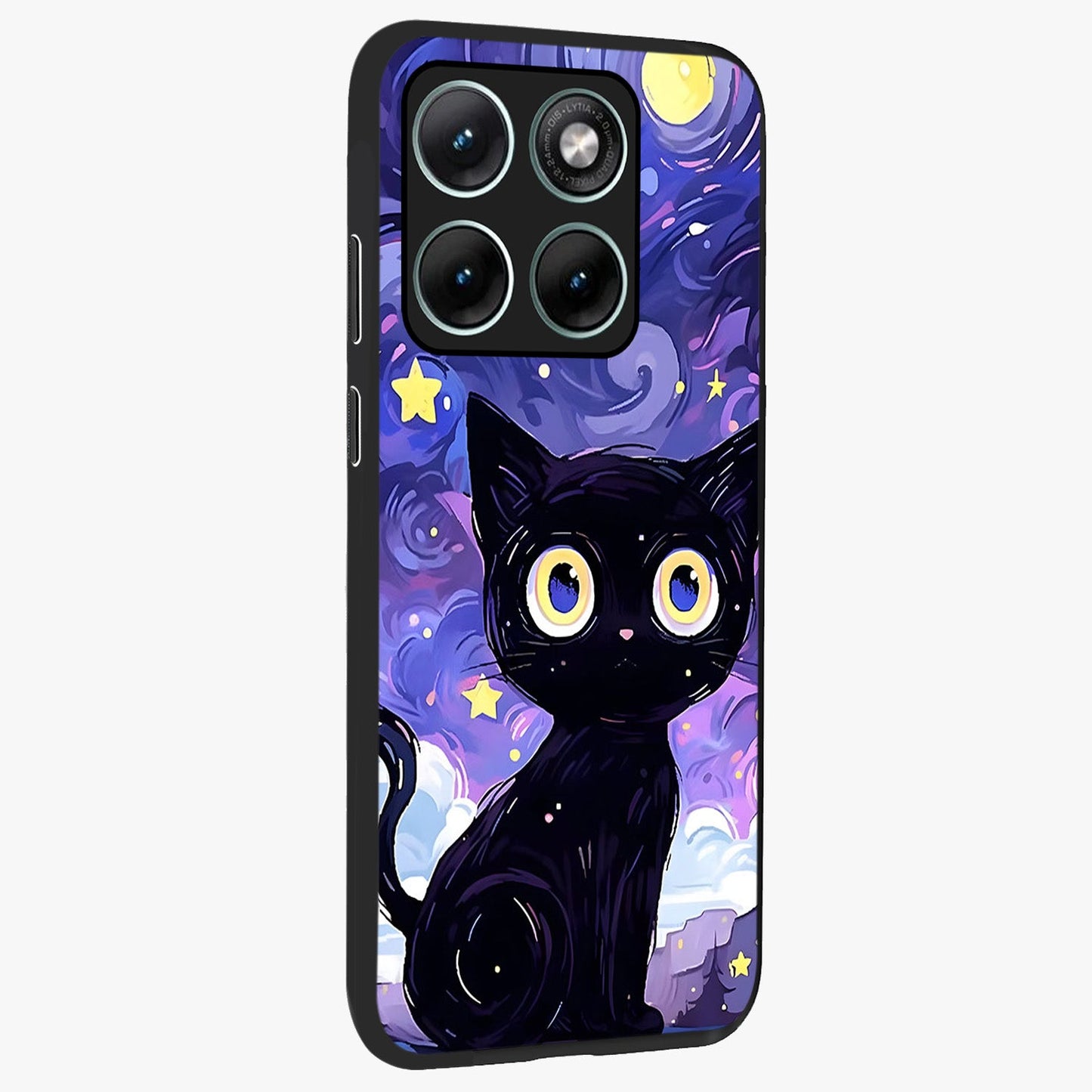 Abstract Cat Art Glass Case upright view showcasing creative feline illustration and aesthetic artistic style.