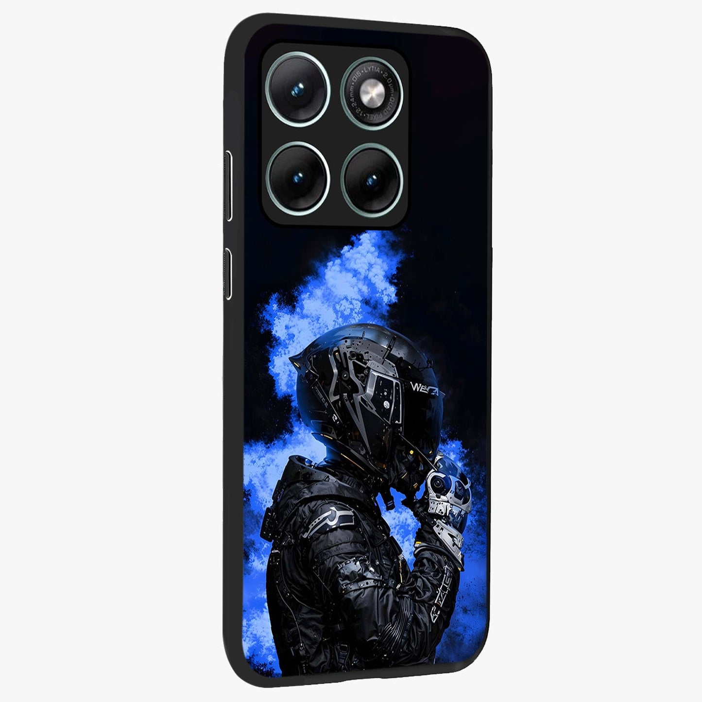 Cyber Sentinel Protocol Glass Case upright view showcasing advanced cyber sentinel artwork with futuristic tech theme.