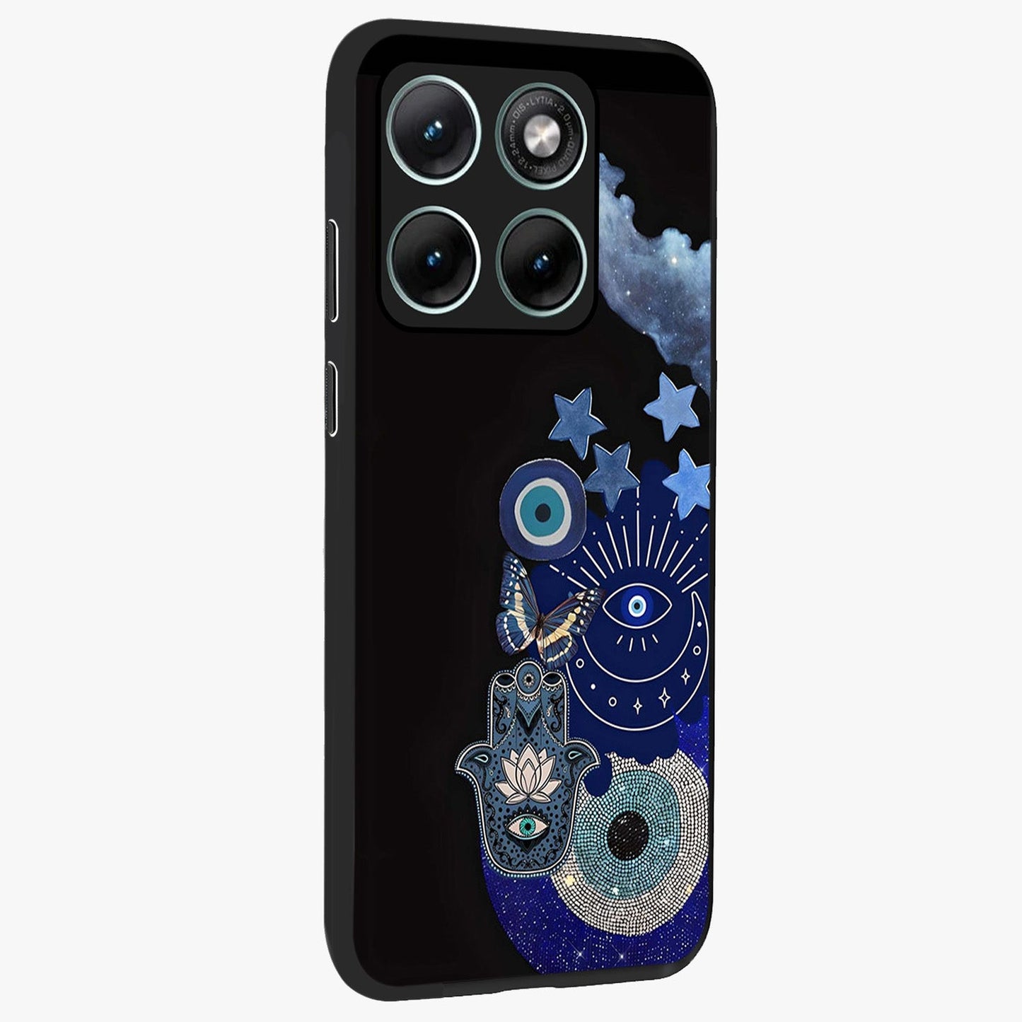 Galactic Charm Cluster Glass Case upright view showcasing glowing cosmic charm artwork with magical celestial style.