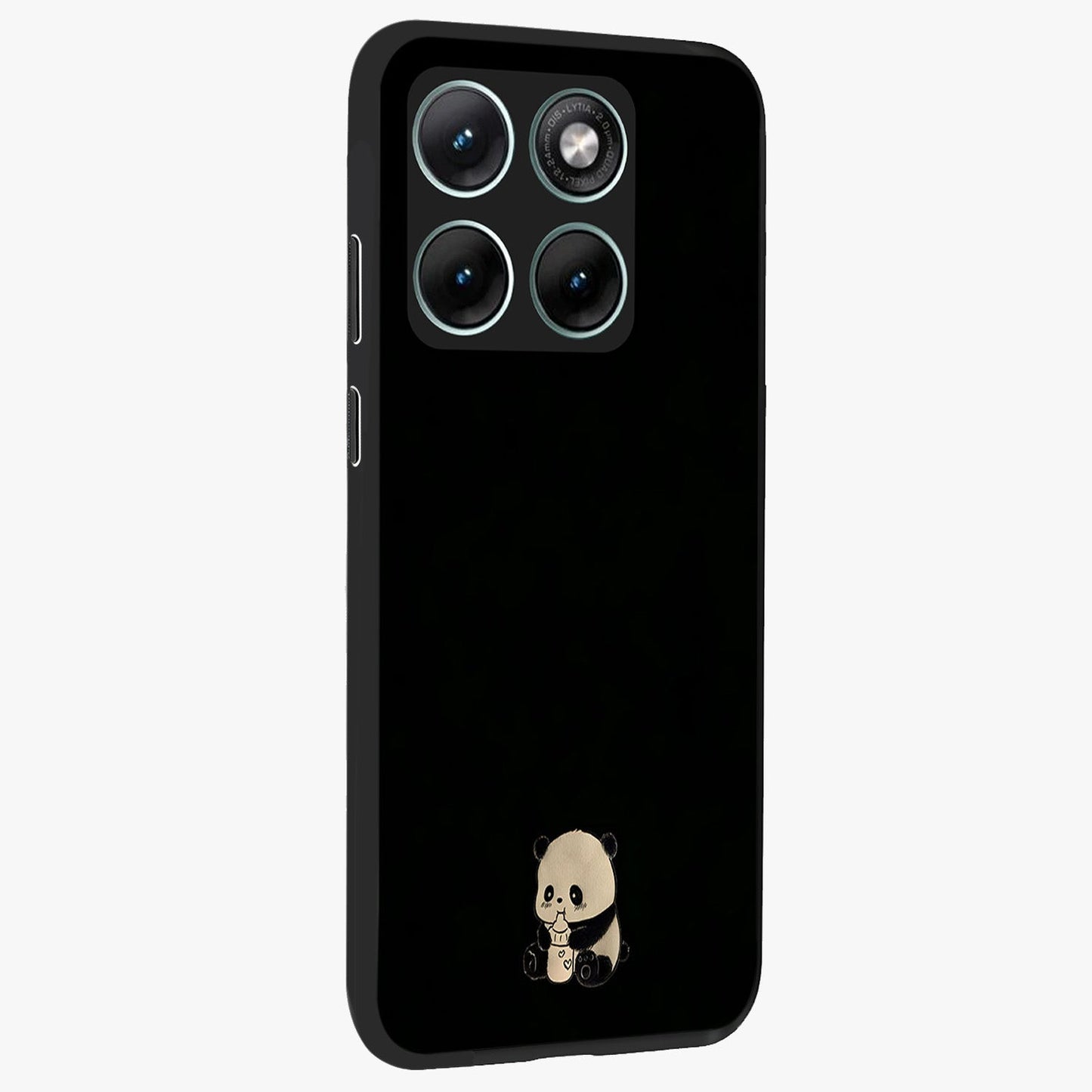 Midnight Panda Love Glass Case upright view showcasing charming panda artwork with playful romantic theme.