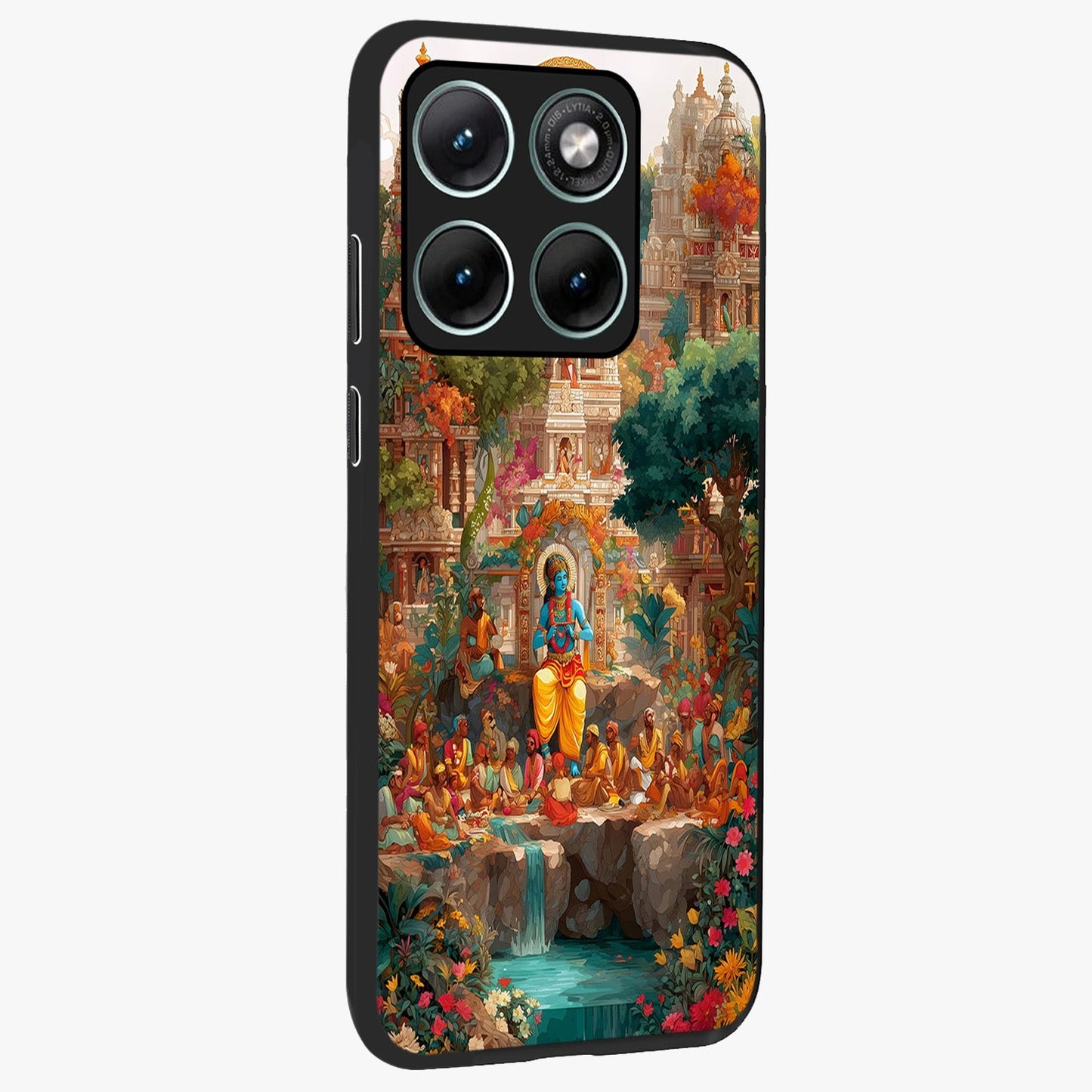 Sacred Sunlight Gods Glass Case upright view showcasing glowing divine artwork with sacred mythological theme.