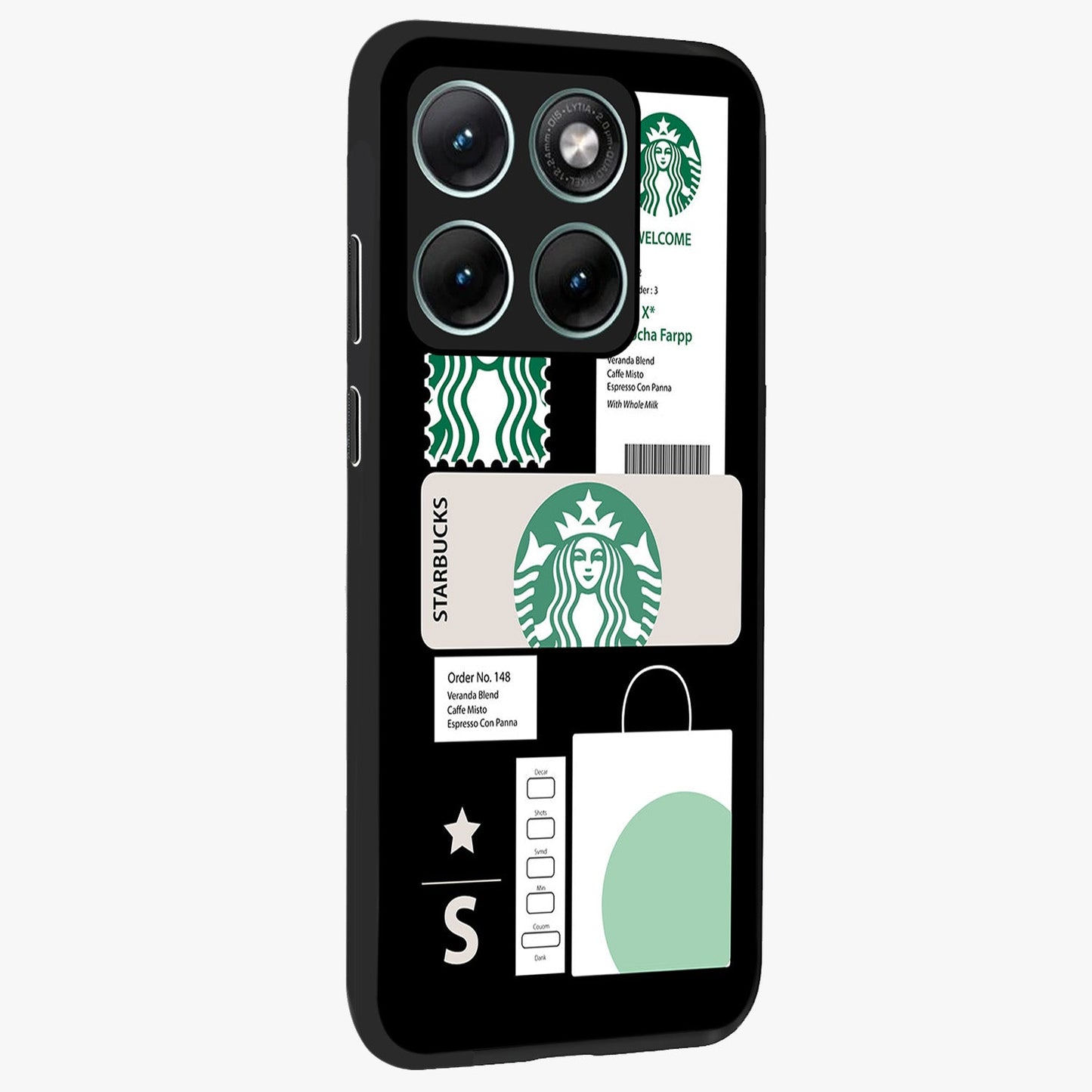 Starbucks Mocha Glass Case upright view showcasing trendy coffee inspired artwork with modern lifestyle theme.