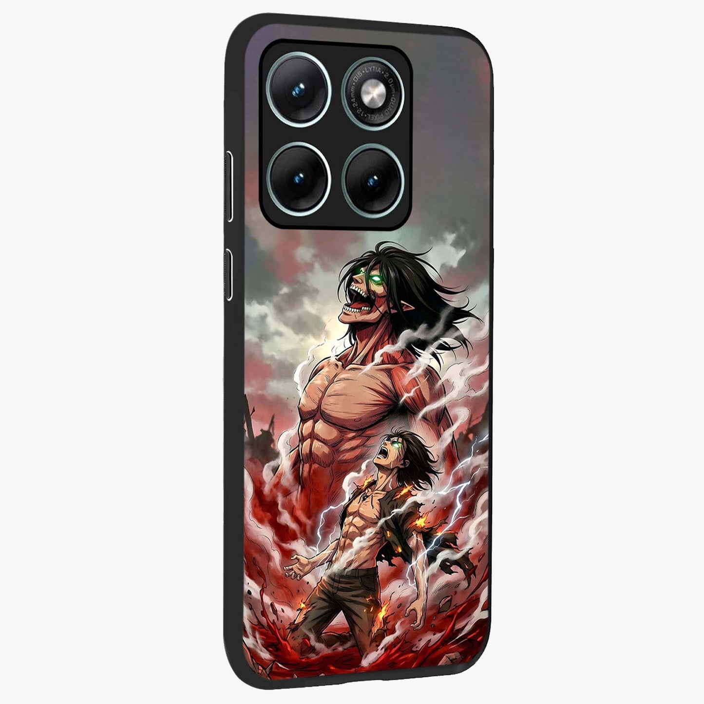 Titan Awakening Fury Glass Case upright view showcasing intense titan artwork with epic fantasy theme.