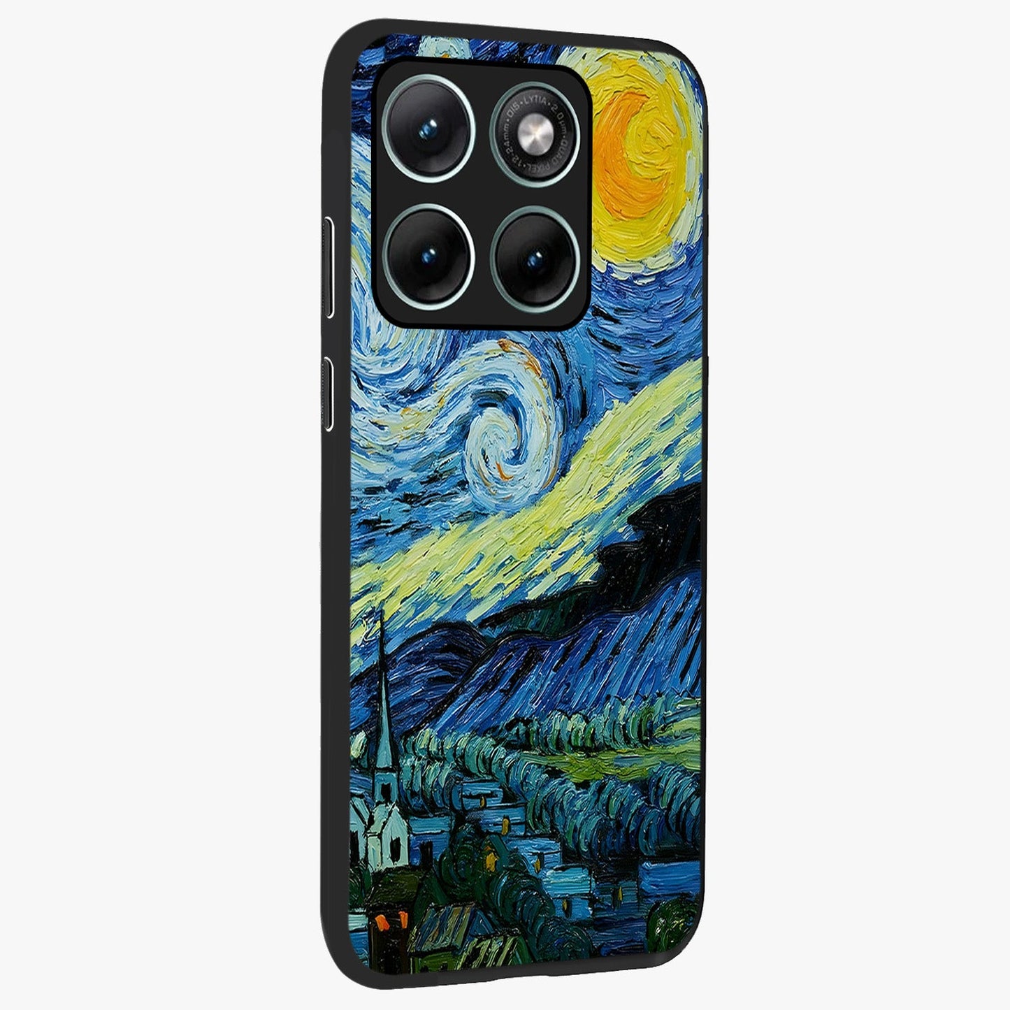 Van Gogh Art Glass Case upright view showcasing expressive painting style artwork with timeless artistic theme.