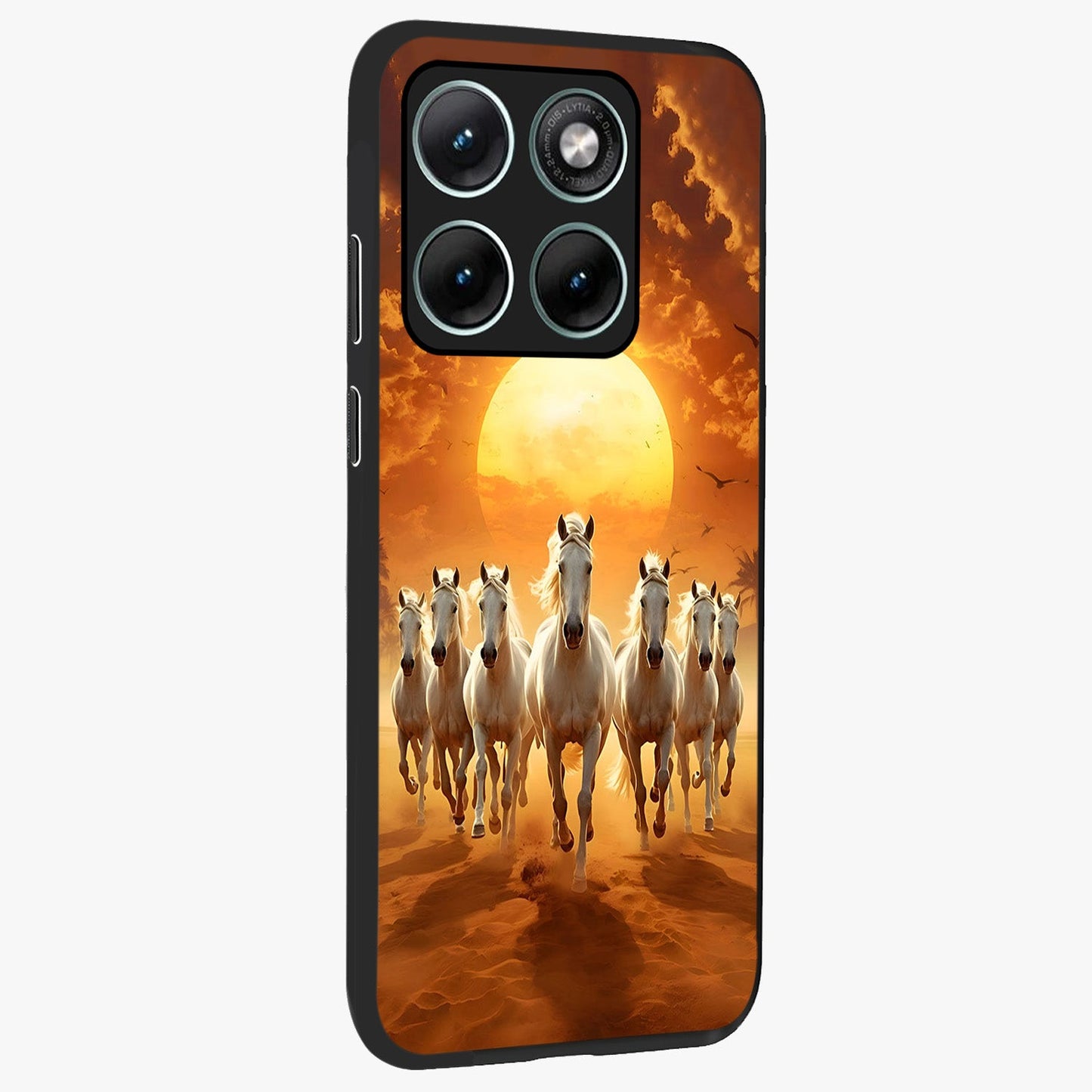 Wild Sunset Majesty Glass Case upright view showcasing dramatic sunset artwork with bold nature theme.
