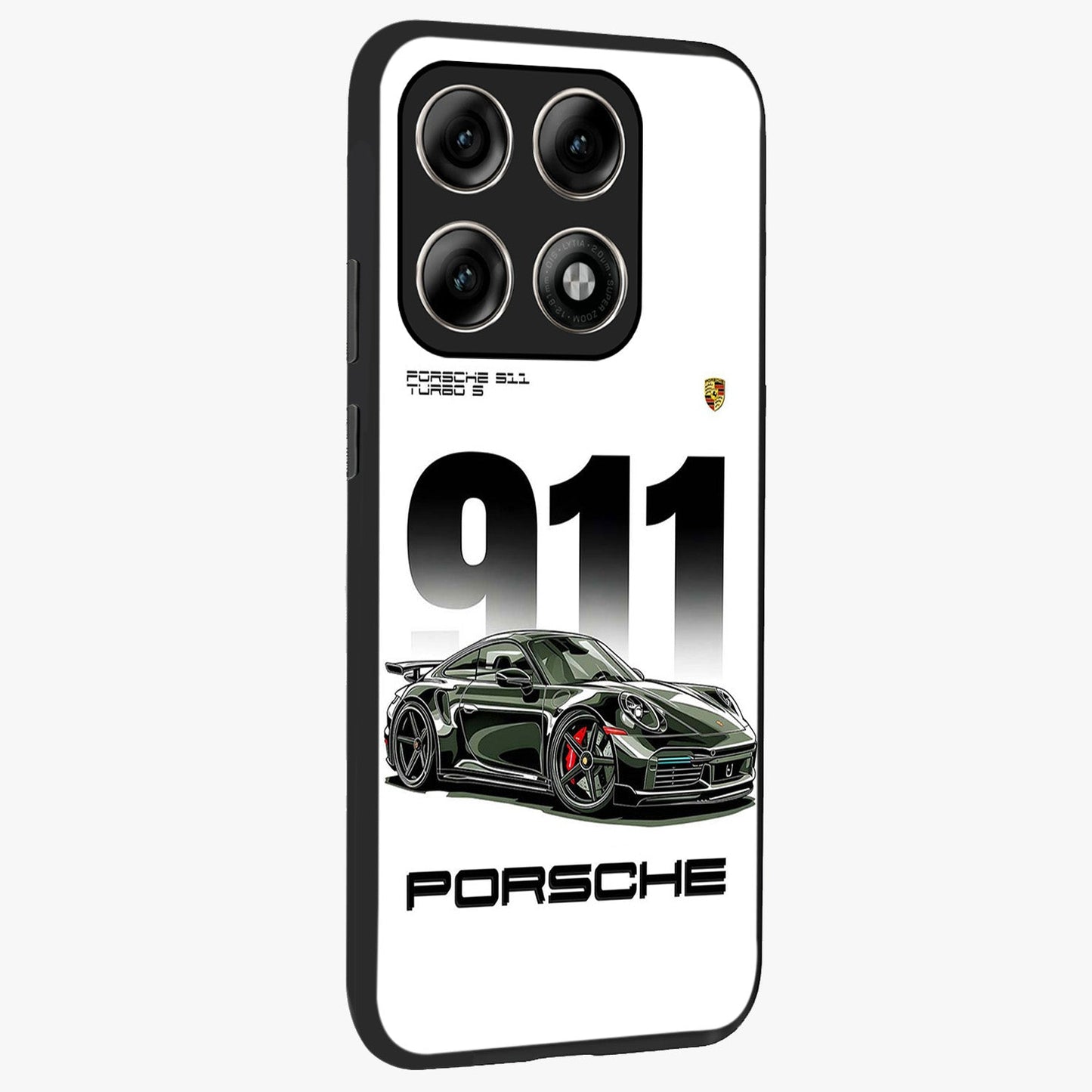 911 Turbo Dominance Glass Case upright perspective showcasing powerful racing design and modern automotive aesthetic.