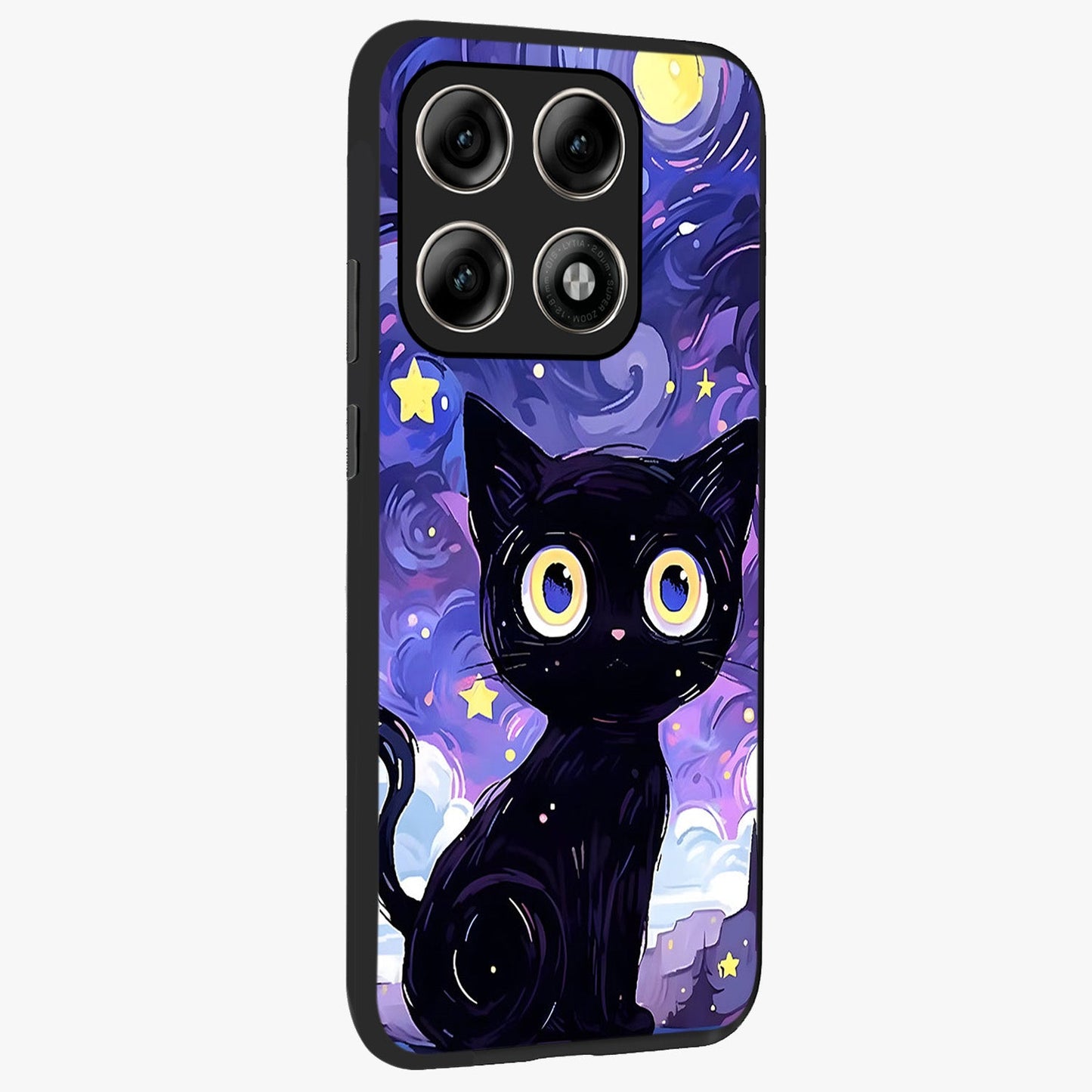 Abstract Cat Art Glass Case upright view showcasing creative feline illustration and aesthetic artistic style.
