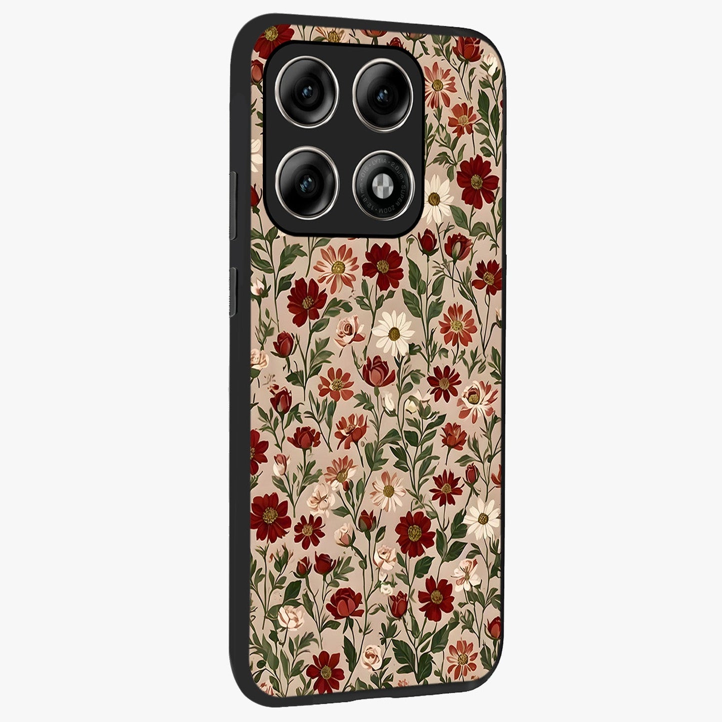 Biege Flower With Leaf Glass Case upright view showcasing delicate beige flower illustration with clean botanical style.