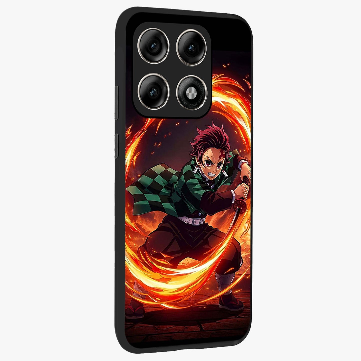 Blazing Sword Resolve Glass Case upright view showcasing dramatic warrior inspired artwork with intense visual style.