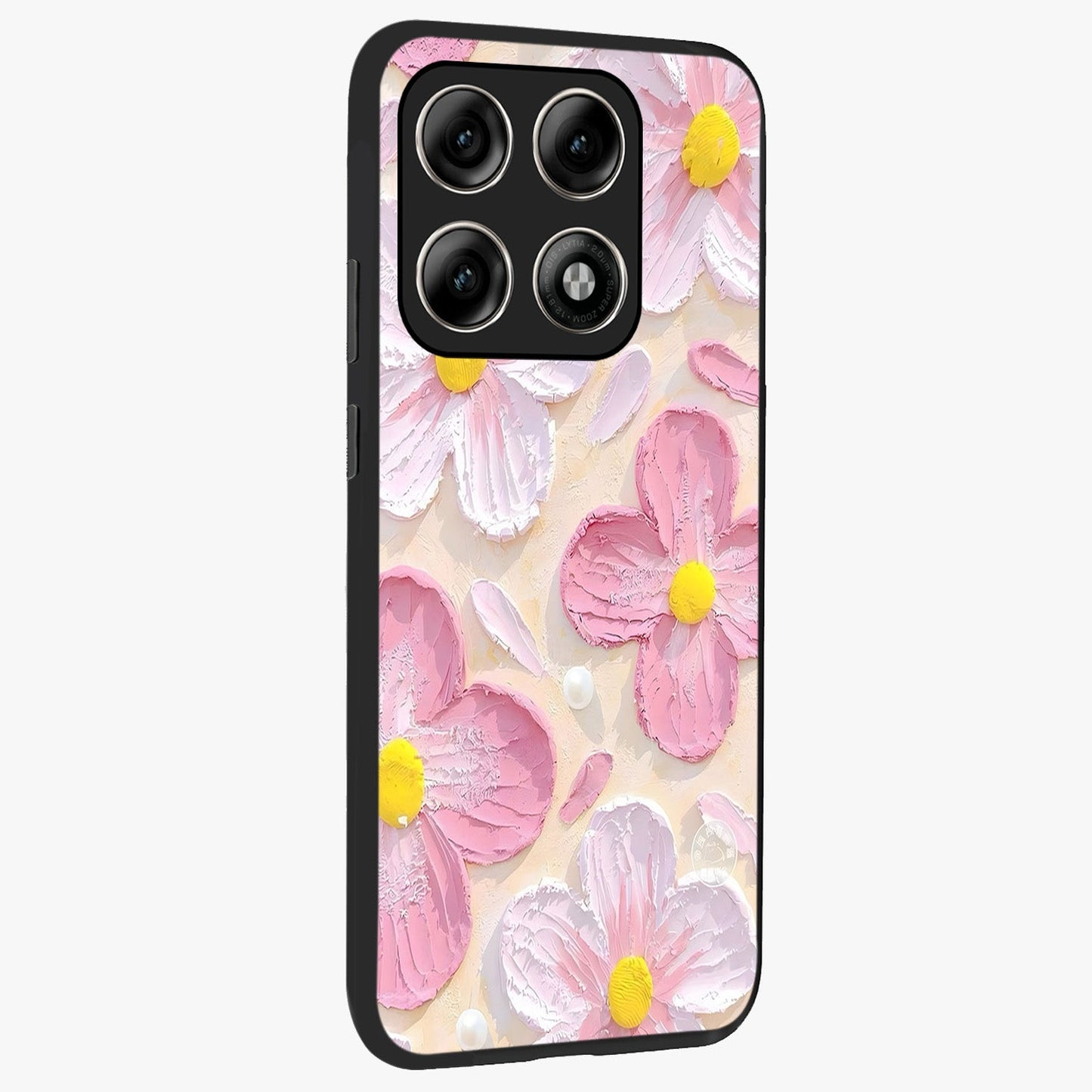 Blush Bloom Texture Glass Case upright view showcasing delicate blush floral texture with modern minimal style.