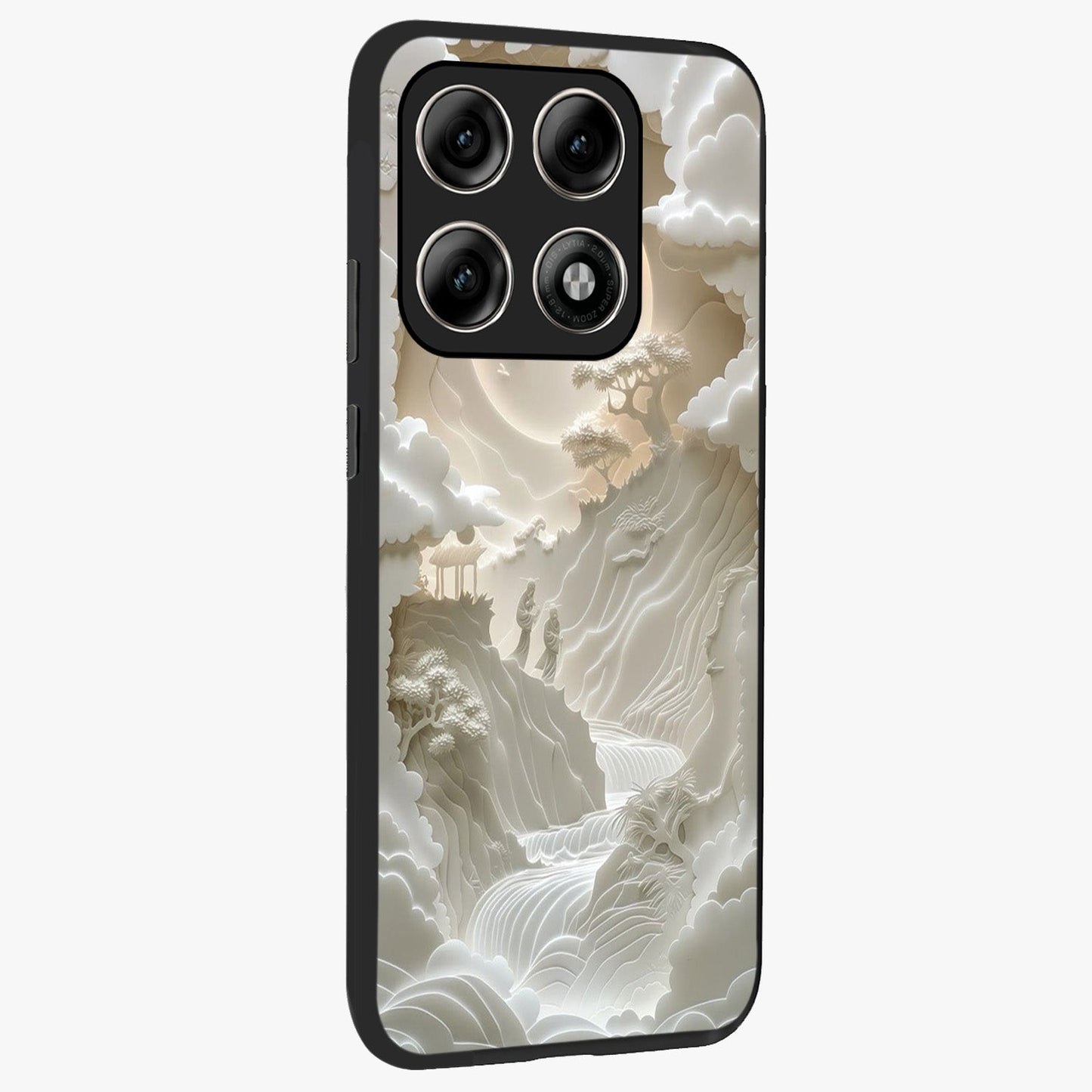 Celestial Origami Glass Case upright view showcasing creative origami artwork with modern celestial style.