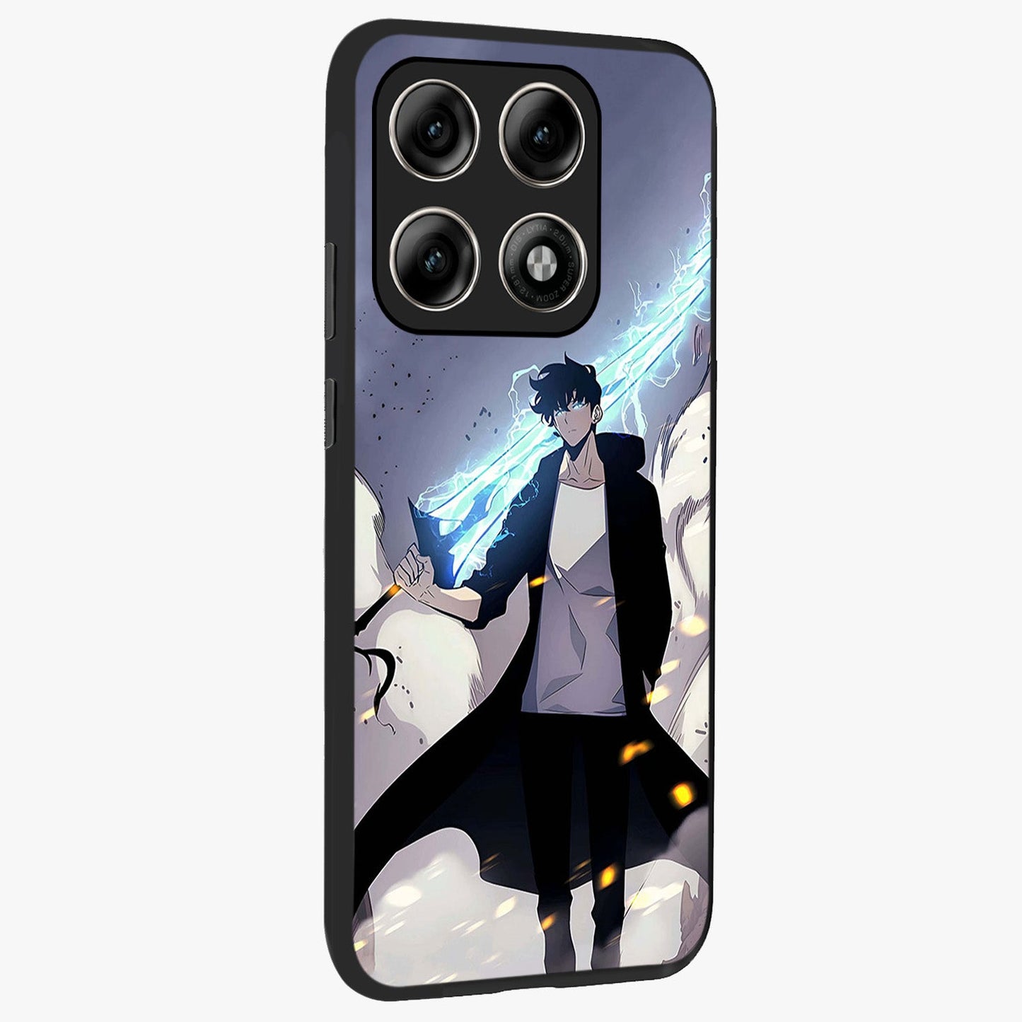 Dark Lightning Anime Warrior Glass Case upright view showcasing dramatic warrior artwork with dark lightning aesthetic.