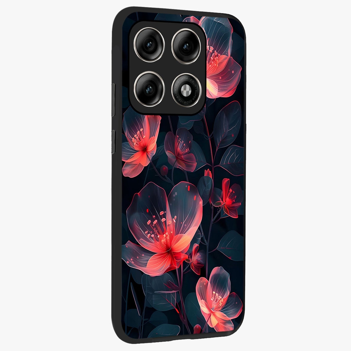 Dark Shade of Flower Glass Case upright view showcasing delicate flower artwork with rich dark floral theme.