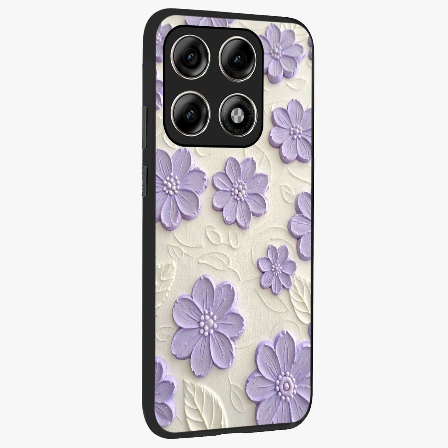 Floral Wall Art With Purple Flowers Glass Case upright view showcasing elegant purple flower artwork with decorative floral theme.