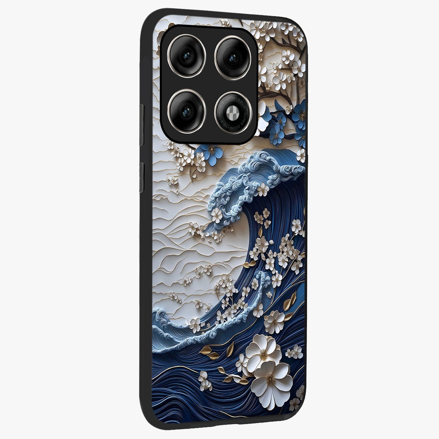 Floral Wave Origami Glass Case upright view showcasing creative floral origami artwork with artistic decorative theme.