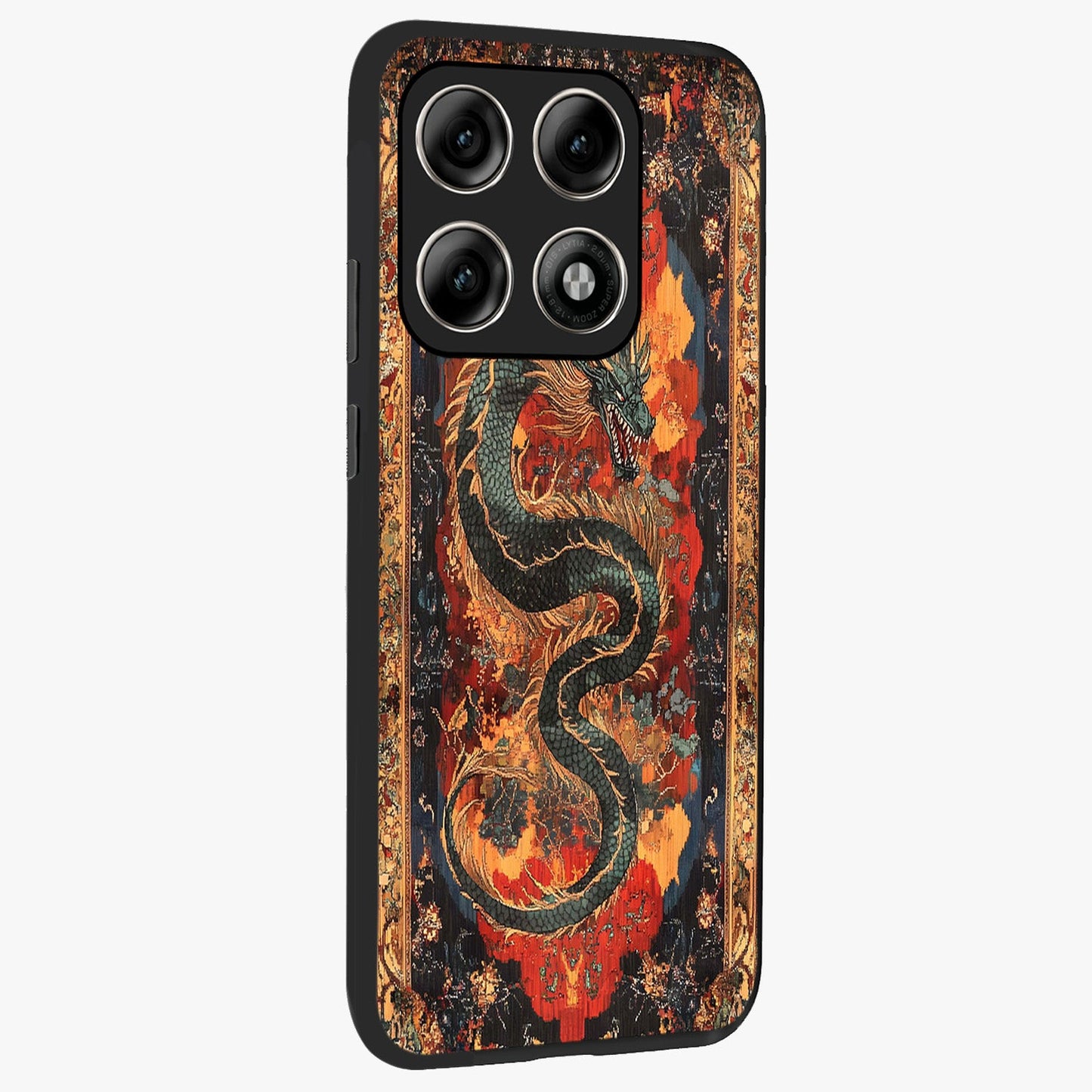 Inferno Dragon Soul Glass Case upright view showcasing intense dragon artwork with fantasy fire theme.