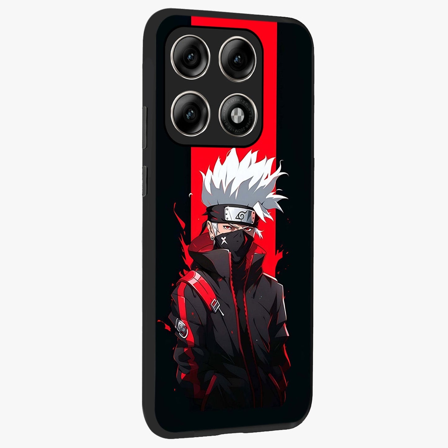 Kakashi Scarlet Shadow Glass Case upright view showcasing intense anime ninja artwork with dark action theme.