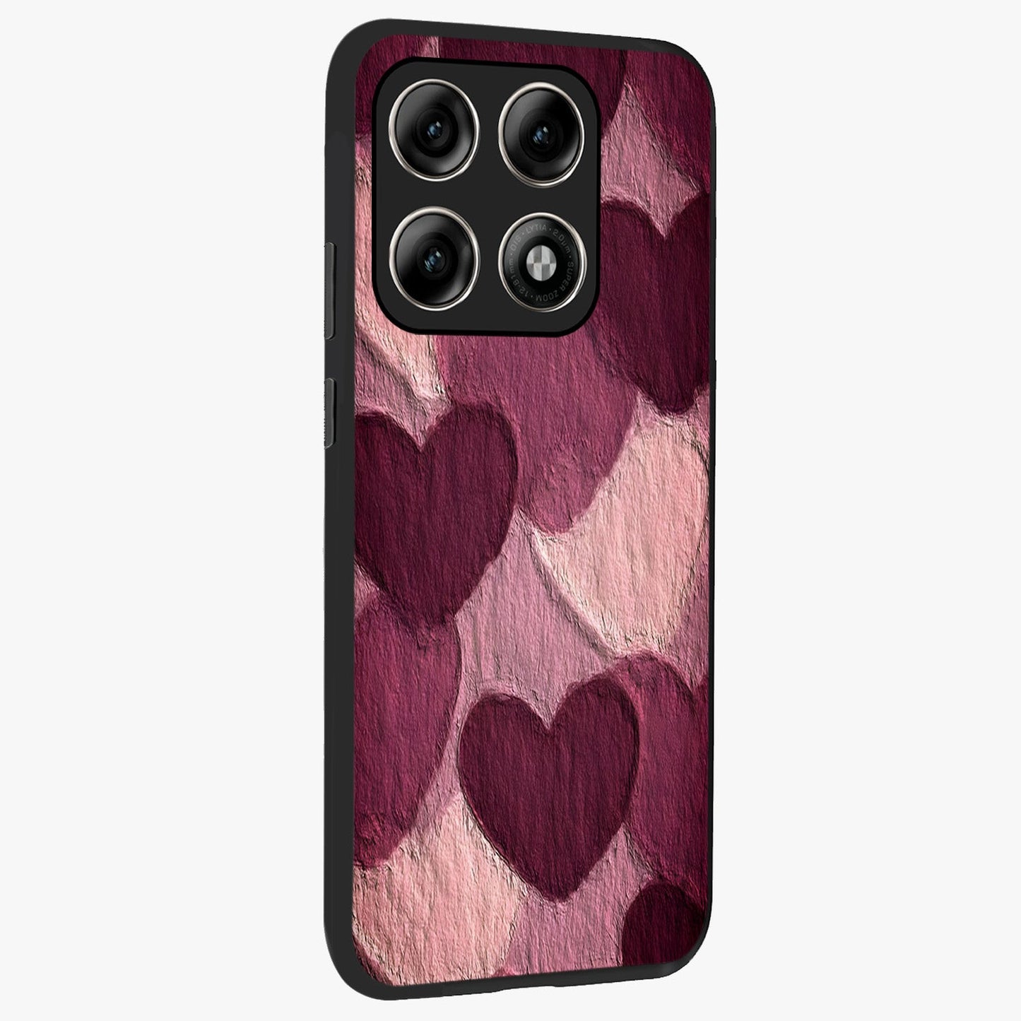 Layered Paper Hearts Glass Case upright view showcasing decorative layered heart artwork with sweet love theme.