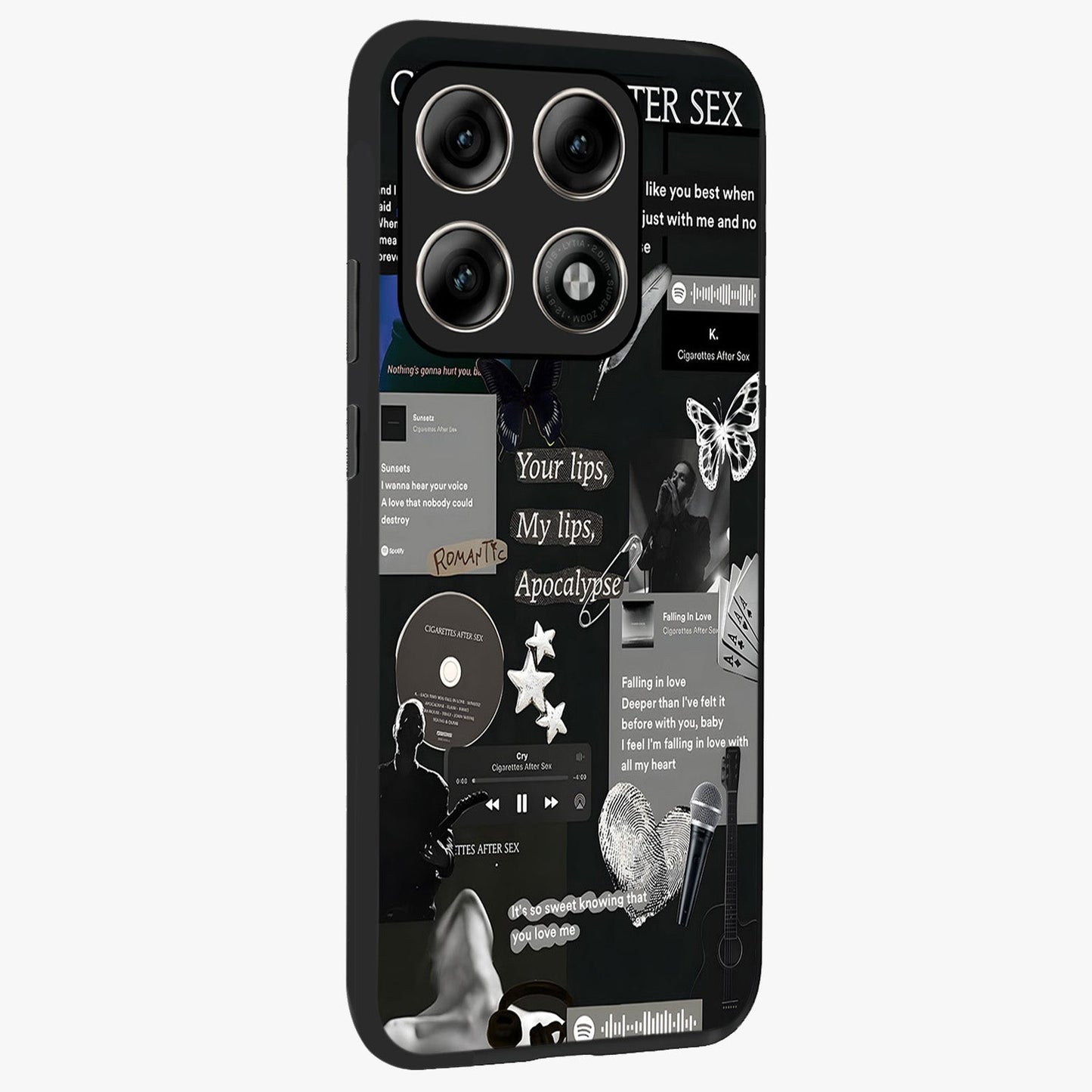 Midnight Love Echo Glass Case upright view showcasing expressive romantic artwork with dreamy midnight theme.