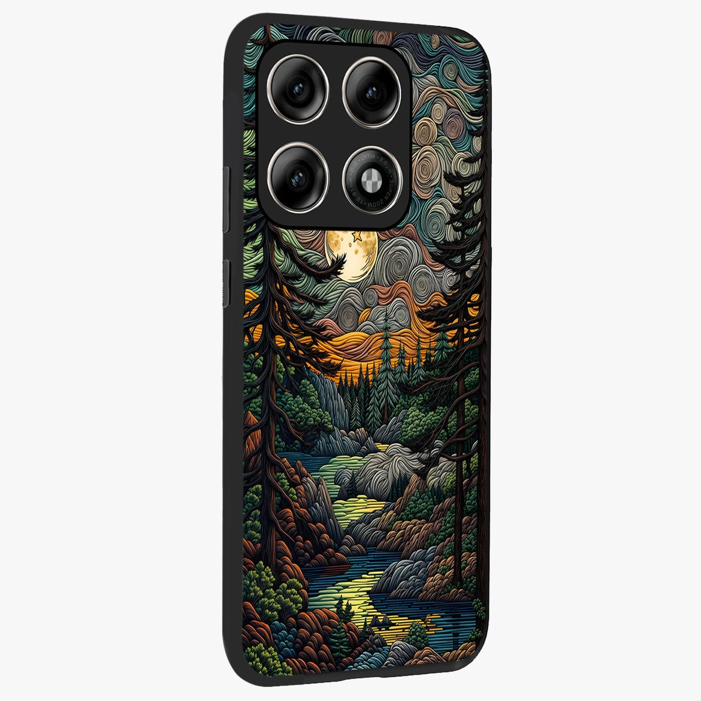 Moonlight Forest Dream Glass Case upright view showcasing magical forest artwork with calm night theme.