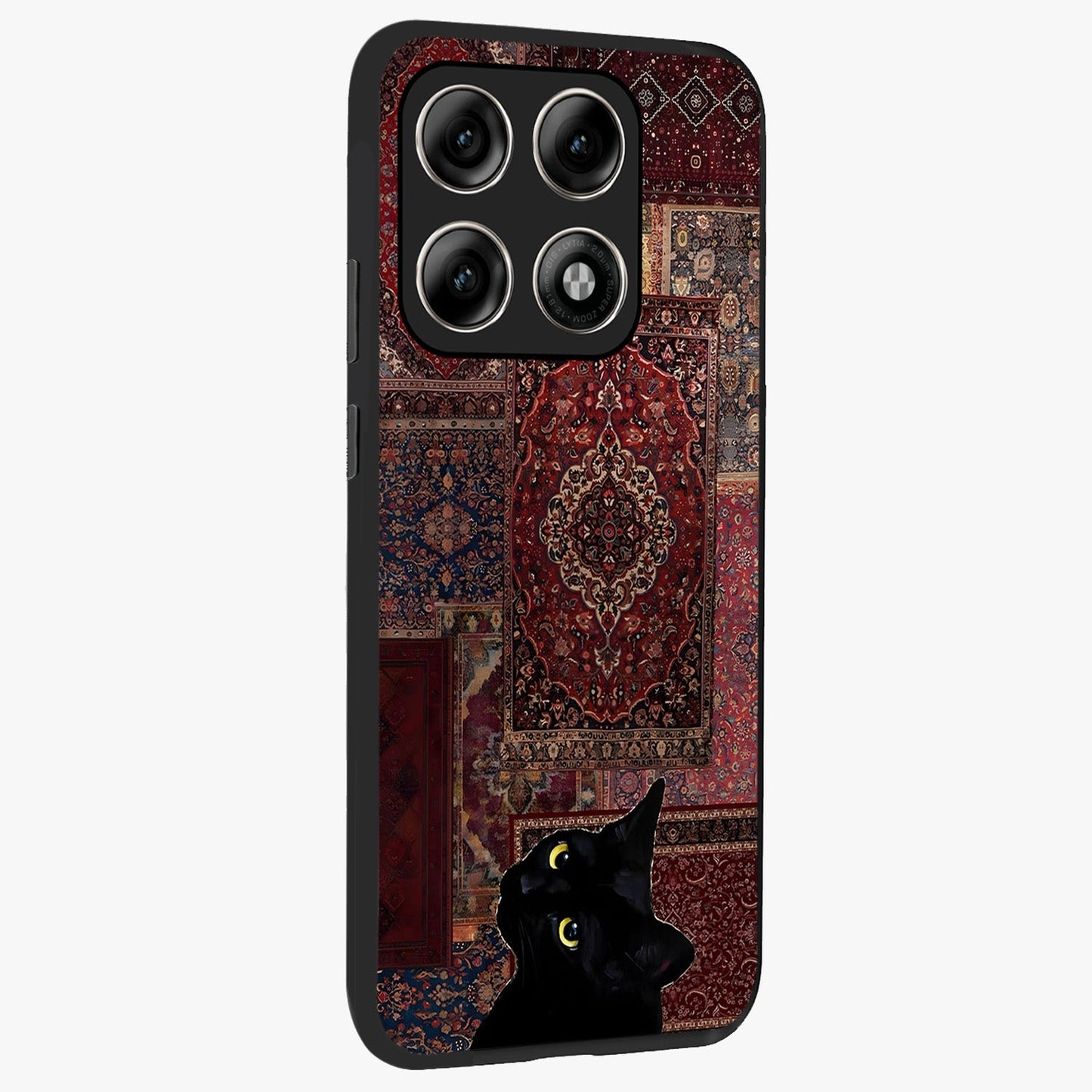 Regal Magic Cat Apple Glass Case upright view showcasing charming cat artwork with playful magical theme.