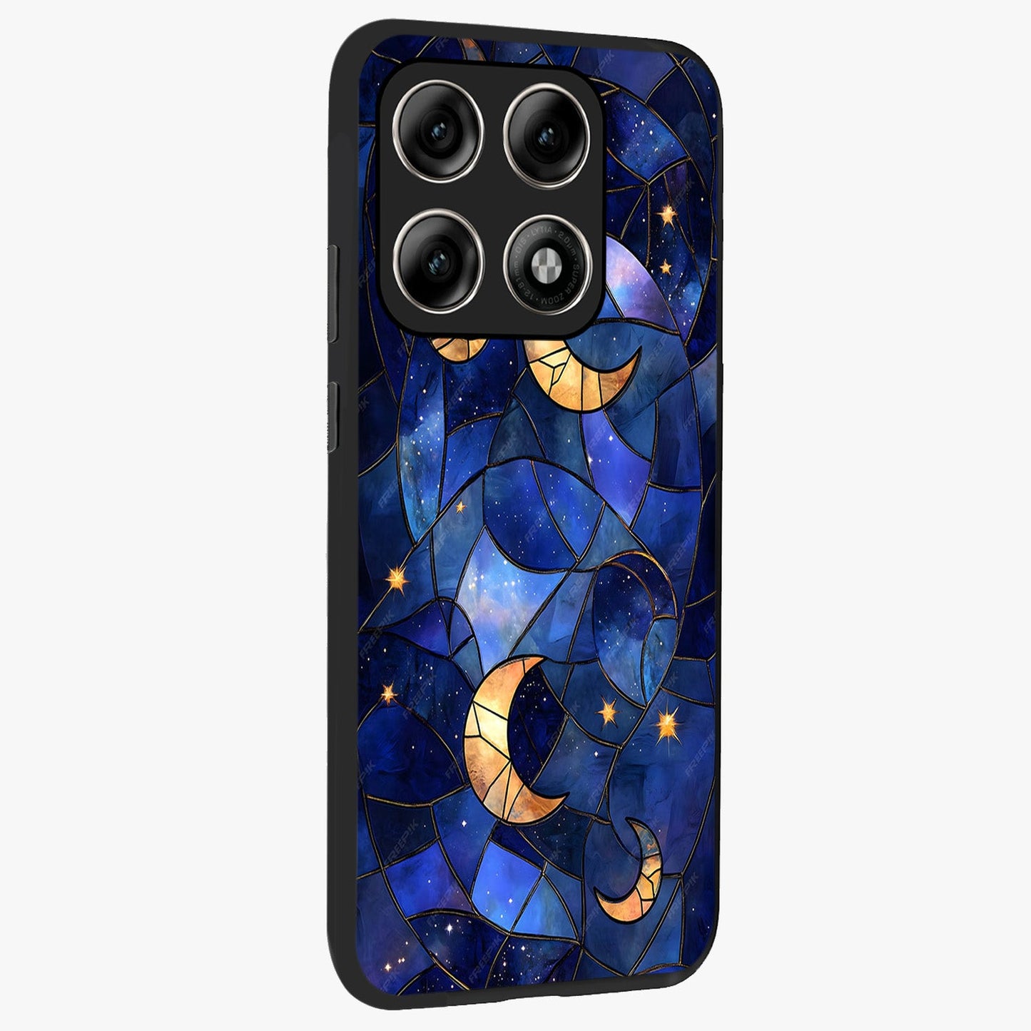 Starlit Sky Tapestry Glass Case upright view showcasing elegant starry sky artwork with cosmic decorative theme.