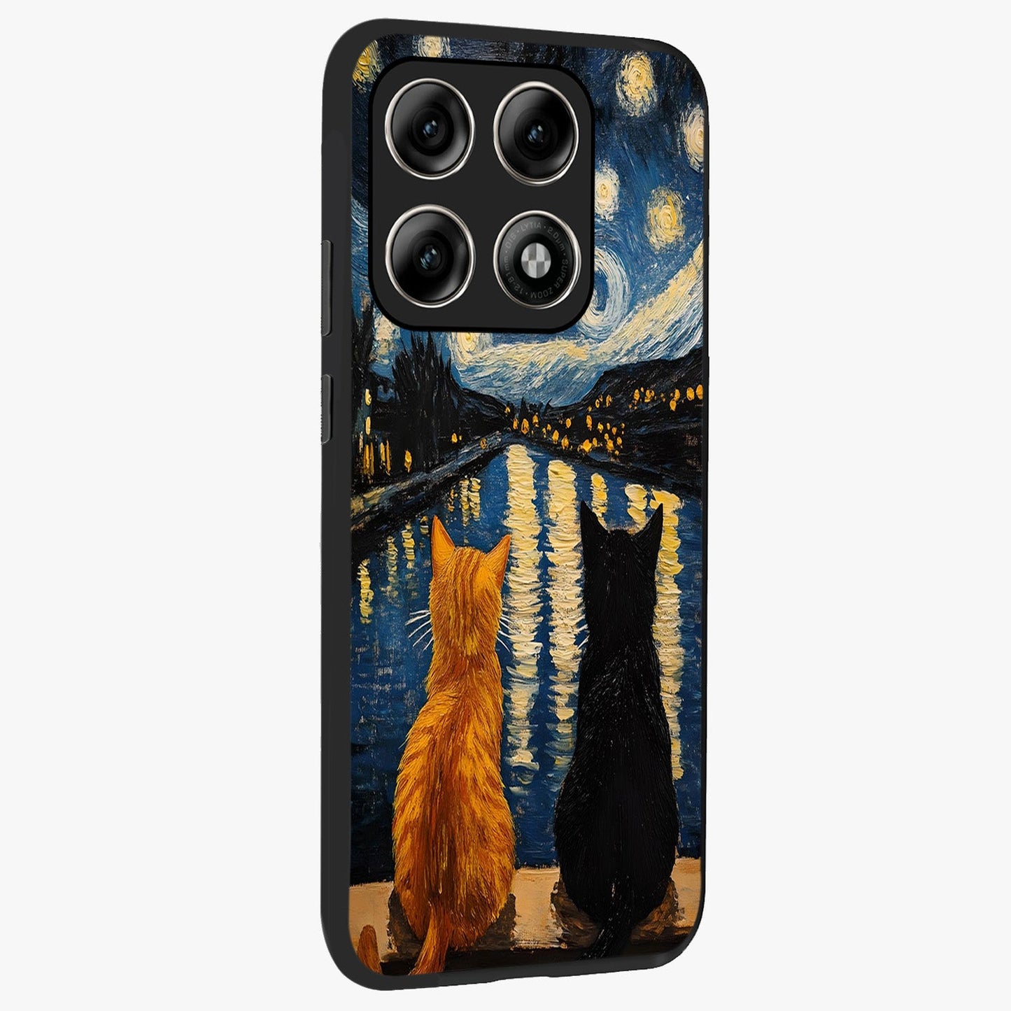 Starry River Cats Glass Case upright view showcasing adorable cat artwork with magical river and stars theme.