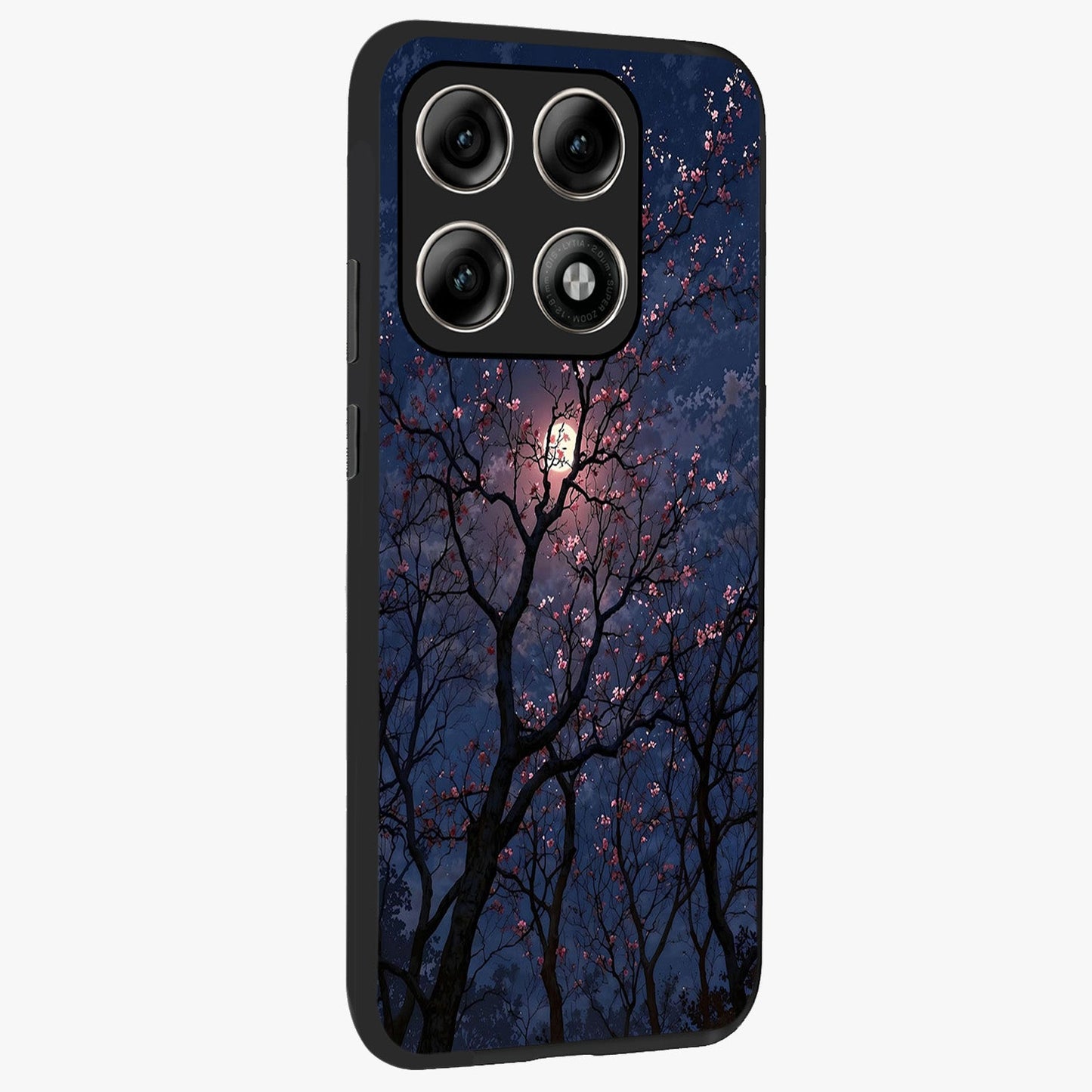 Twilight Sakura Serenade Glass Case upright view showcasing beautiful cherry blossom artwork with serene evening theme.