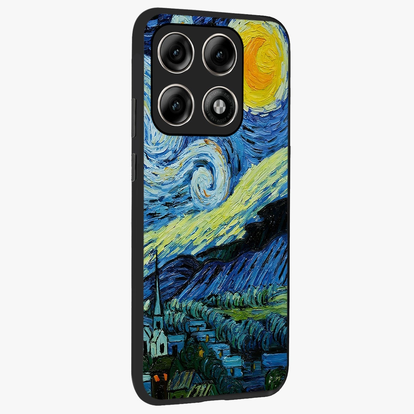 Van Gogh Art Glass Case upright view showcasing expressive painting style artwork with timeless artistic theme.