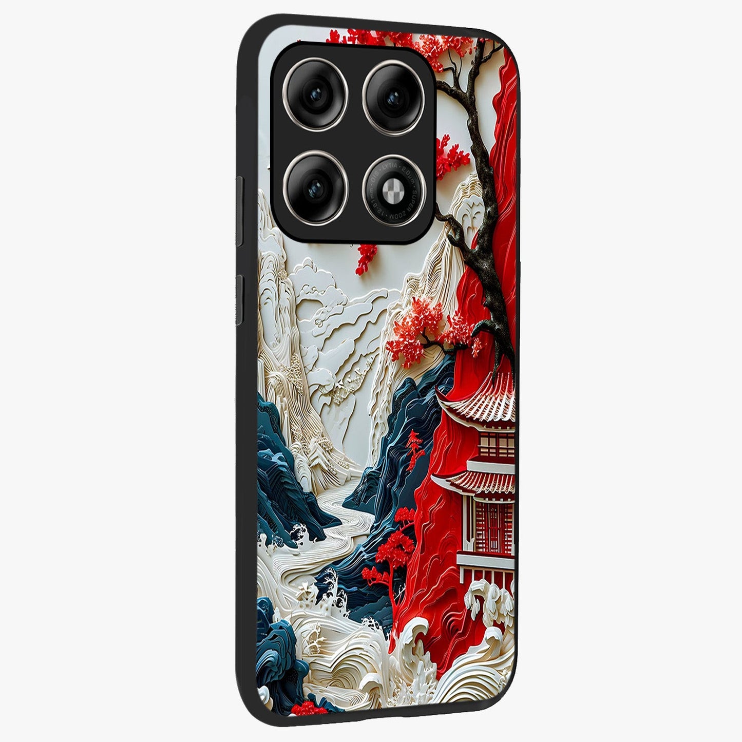 Whispers Of Sakura Waves Glass Case upright view showcasing delicate cherry blossom artwork with elegant nature theme.