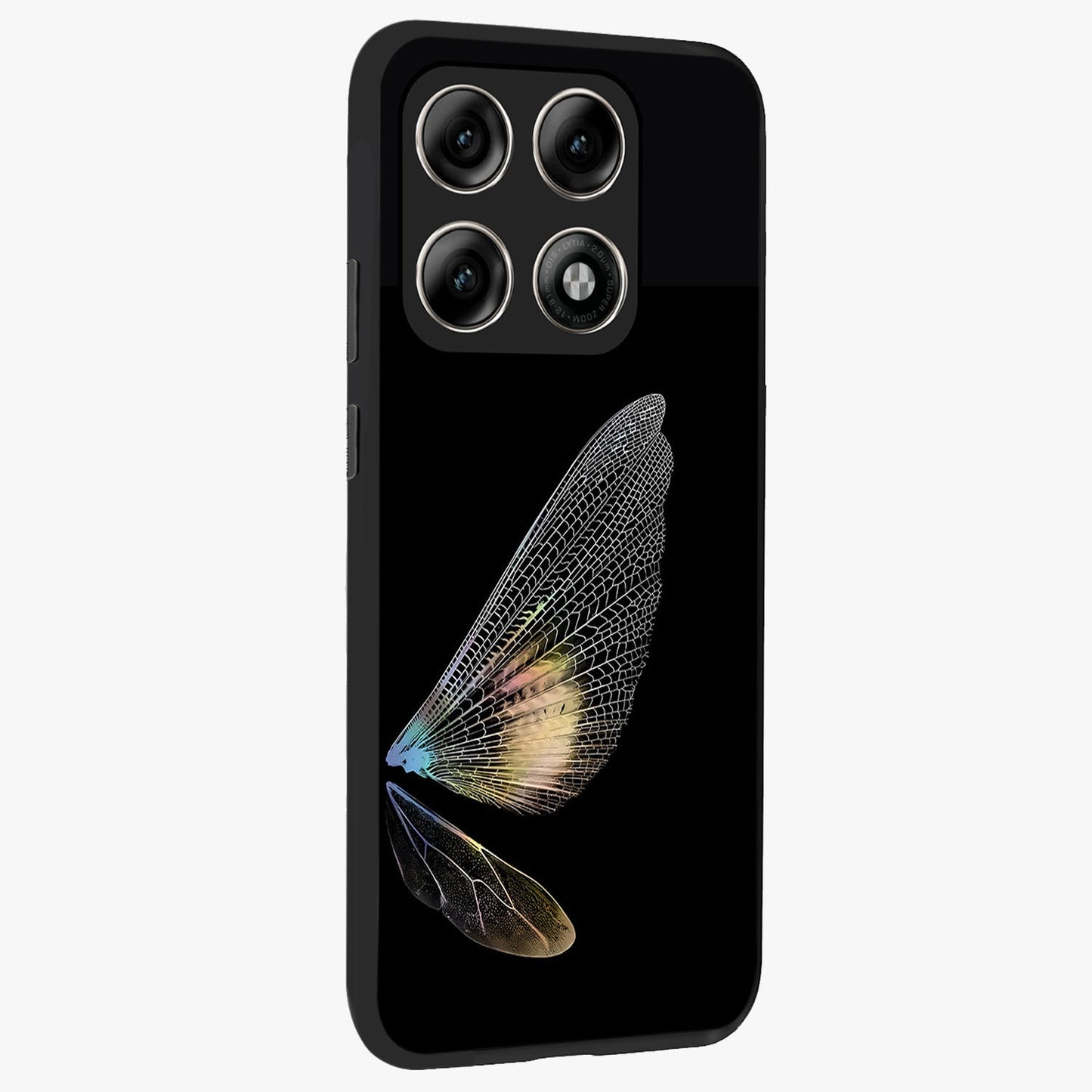 Whispers Of Wings Glass Case upright view showcasing elegant wing artwork with light airy theme.