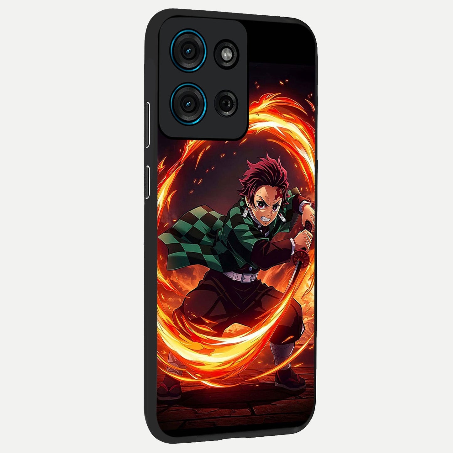 Blazing Sword Resolve Glass Case upright view showcasing dramatic warrior inspired artwork with intense visual style.