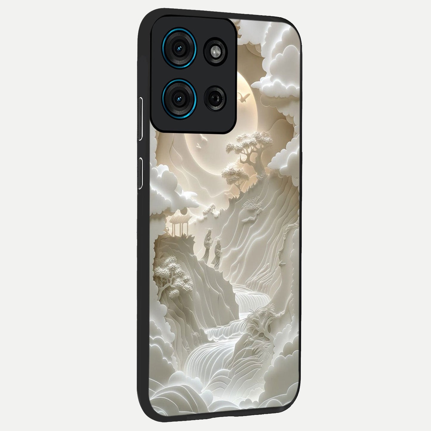 Celestial Origami Glass Case upright view showcasing creative origami artwork with modern celestial style.