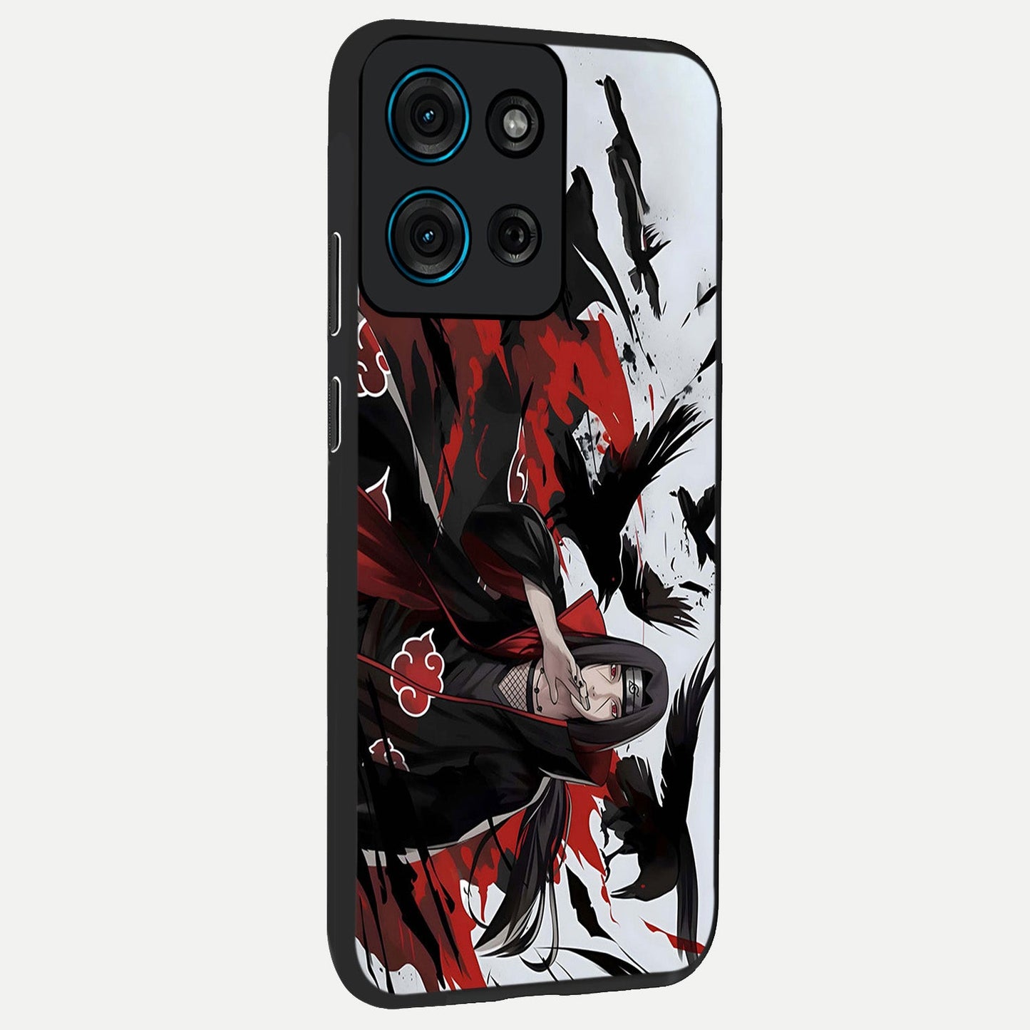 Crimson Crow Illusion Glass Case upright view showcasing striking crow illusion artwork with intense crimson theme.