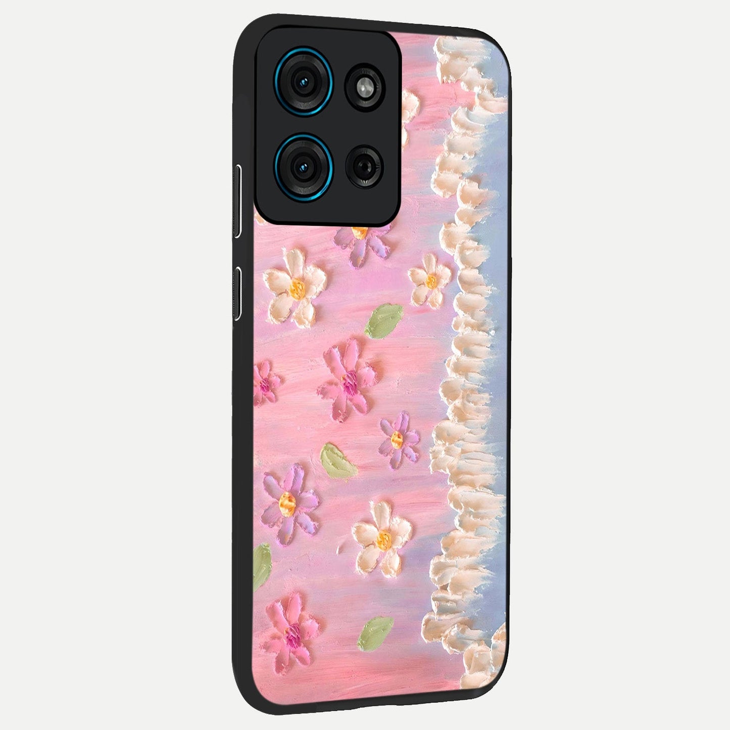 Dreamy Painted Garden Glass Case upright view showcasing vibrant floral garden artwork with artistic nature theme.