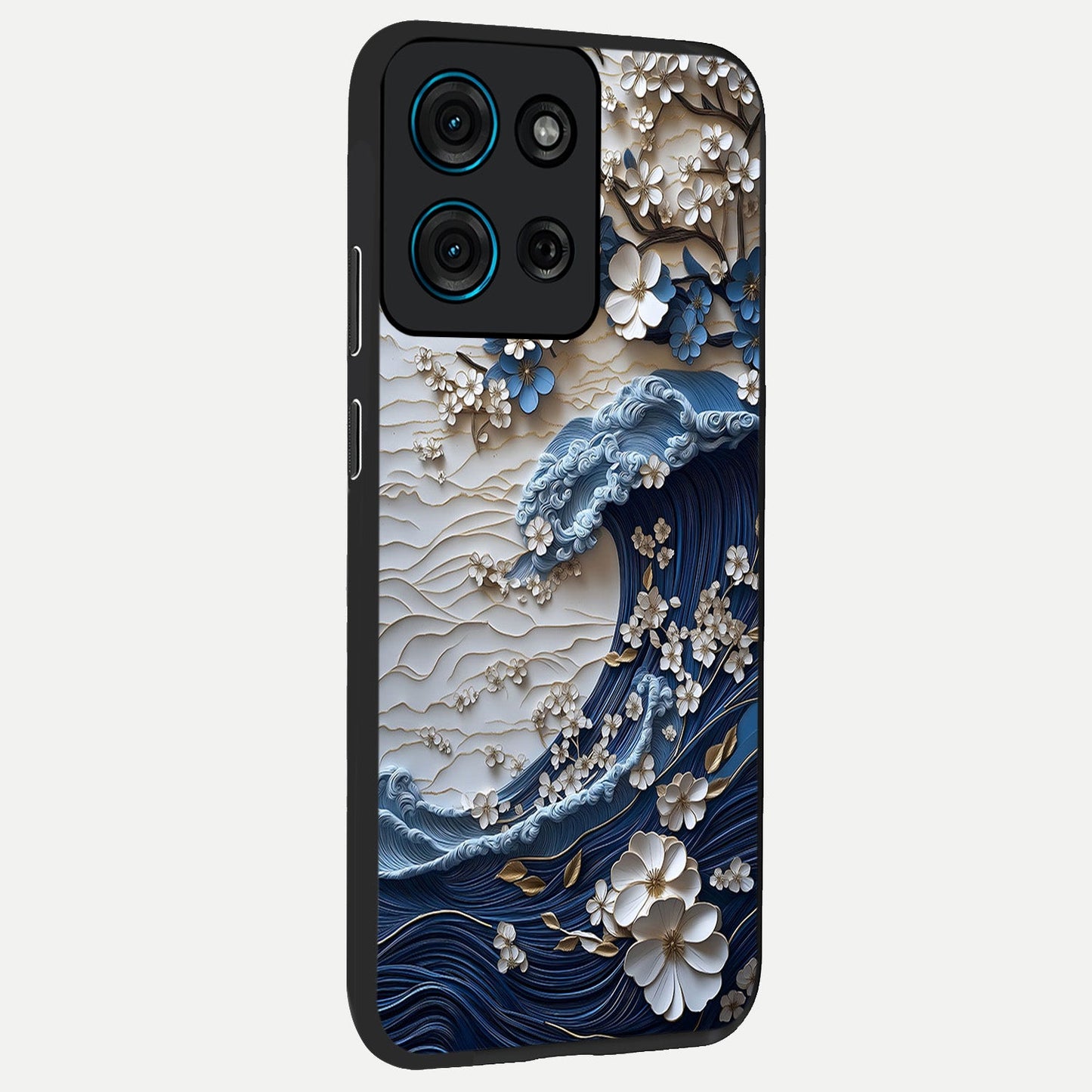 Floral Wave Origami Glass Case upright view showcasing creative floral origami artwork with artistic decorative theme.