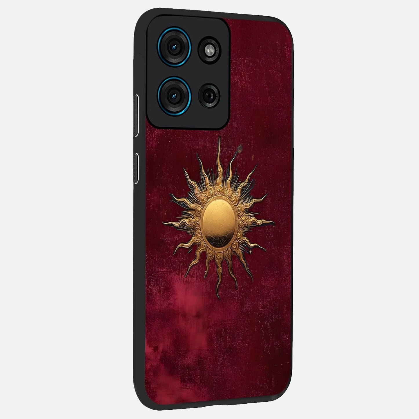 Golden Sun Minimalism Glass Case upright view showcasing simple golden sun artwork with elegant minimalist style.